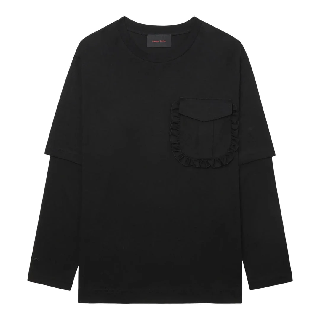 Layered Ruffle Pocket Long Sleeve T-Shirt - 1