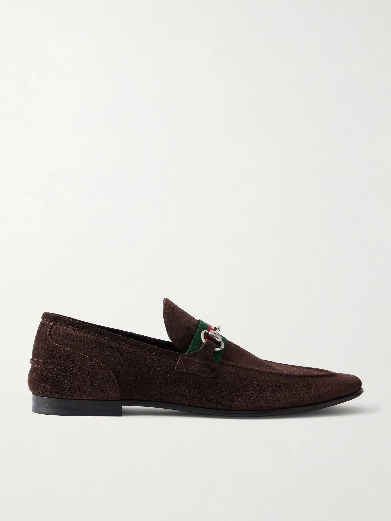 Como Horsebit-Embellished Web-Trimmed Suede Loafers Brown - 1