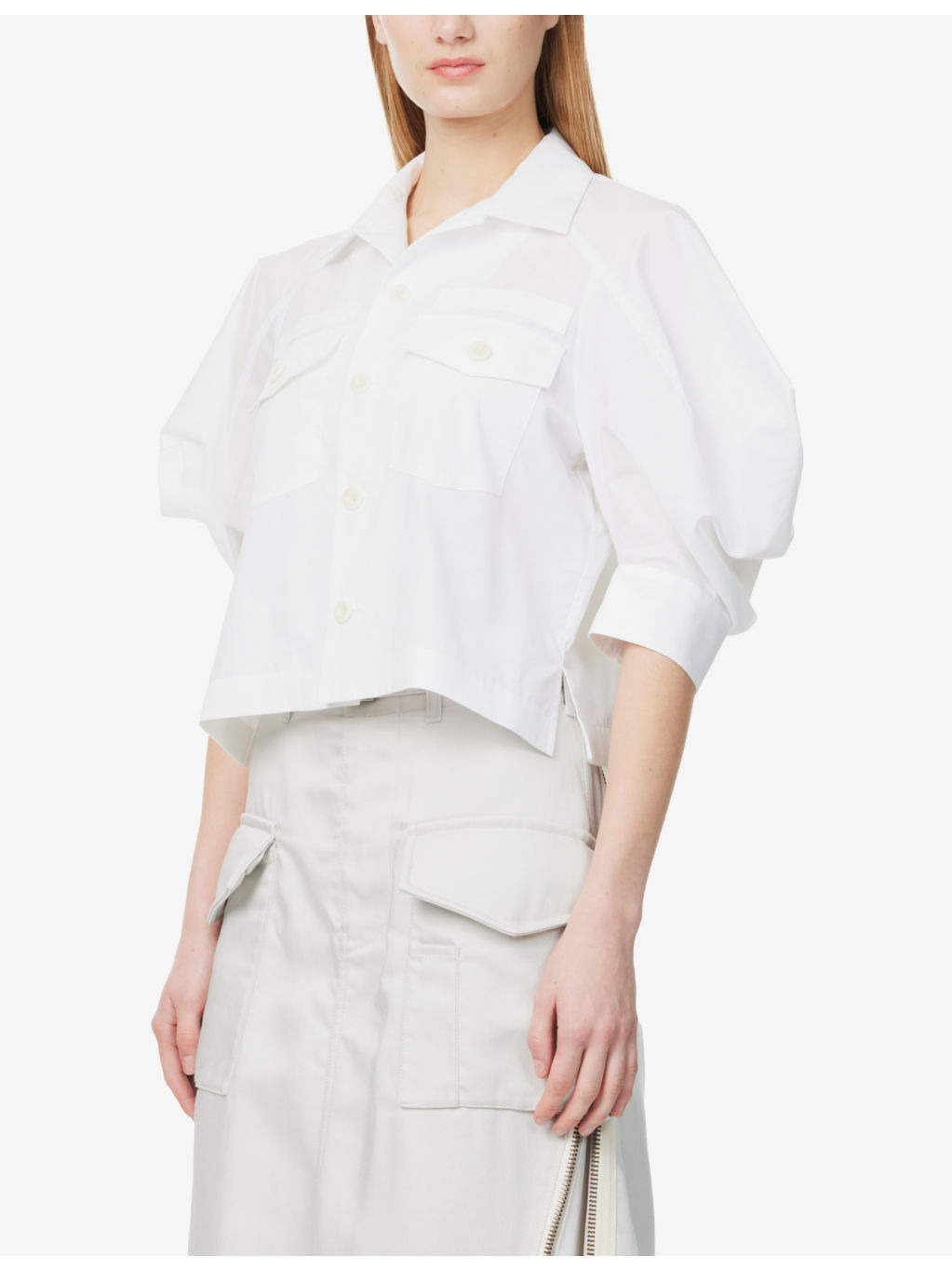 Cropped Puff-Sleeve Cotton-Poplin Shirt - 3