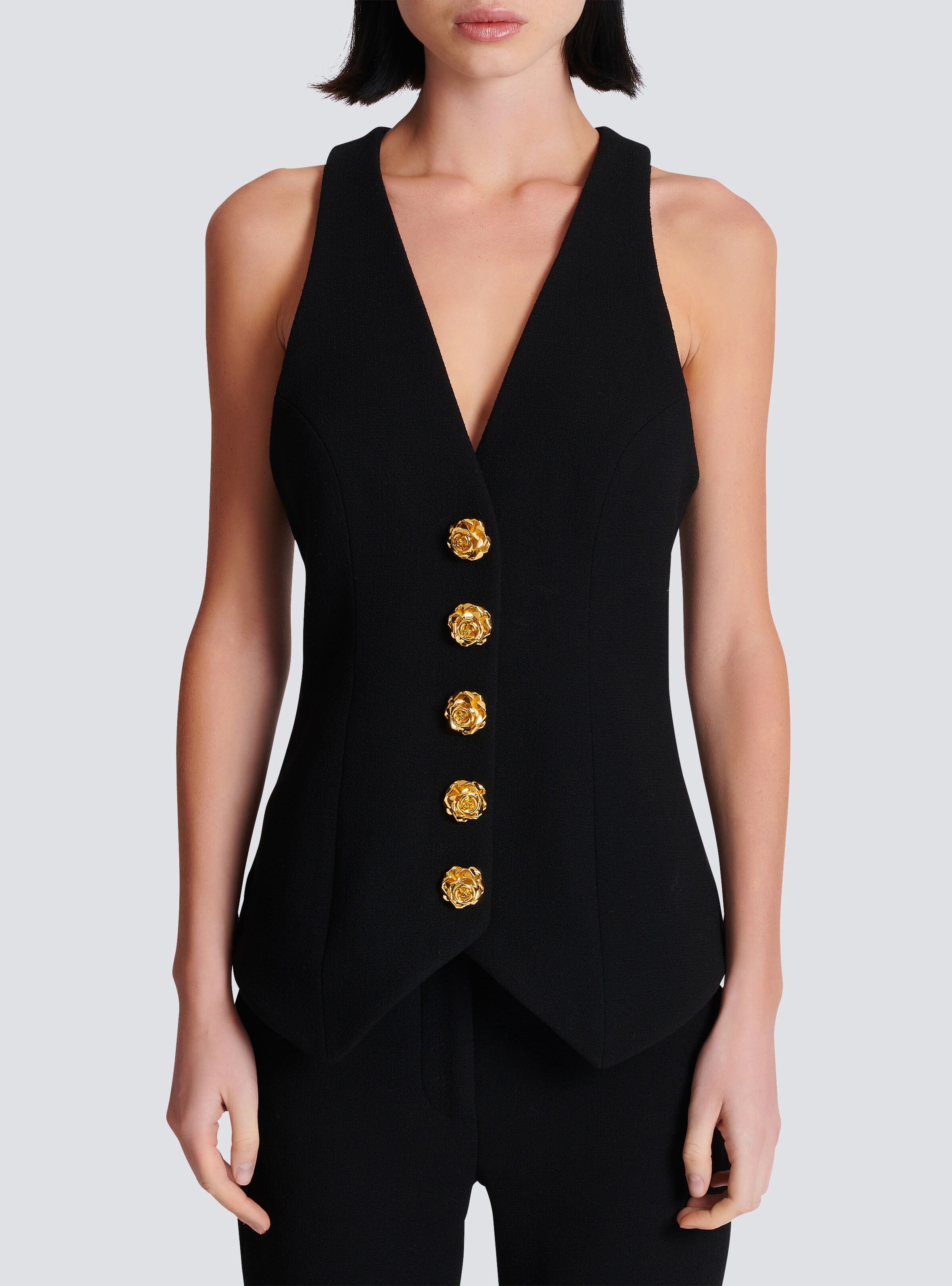 Sleeveless double crepe waistcoat - 5