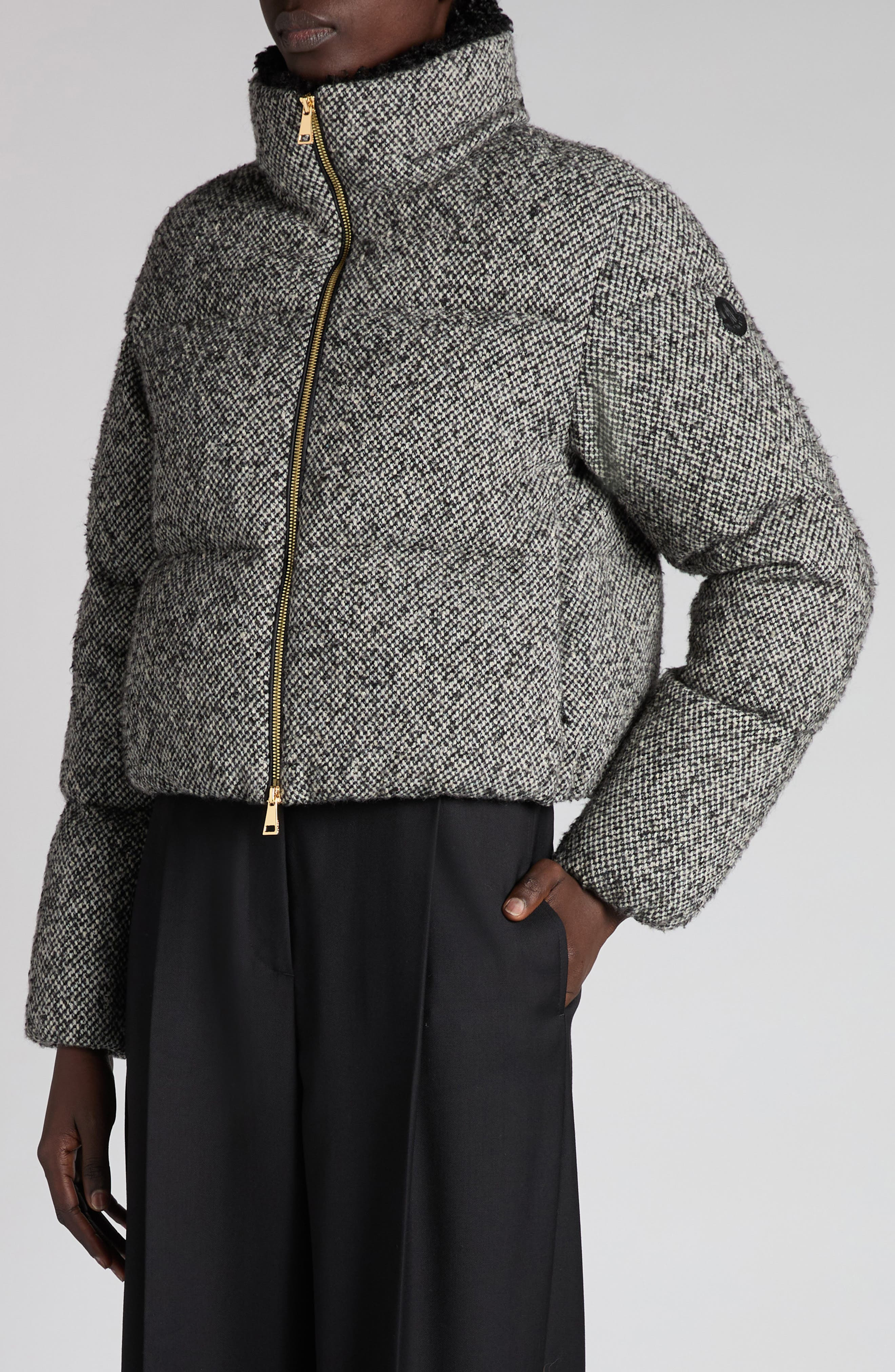 Moncler Brezesse Tweed Down Jacket in Black Check at Nordstrom - 5