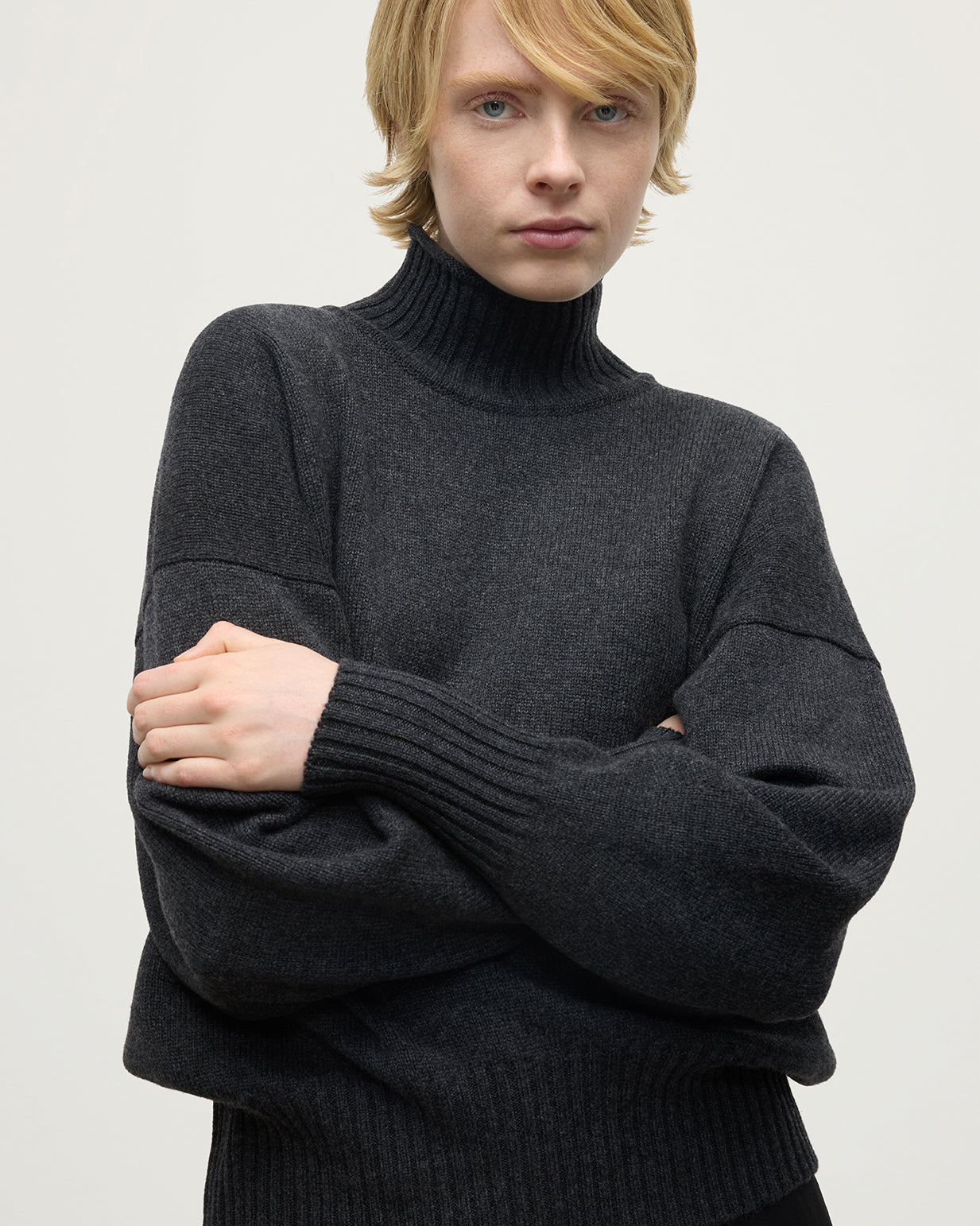 High Neck Grey Cashmere Jumper - 5