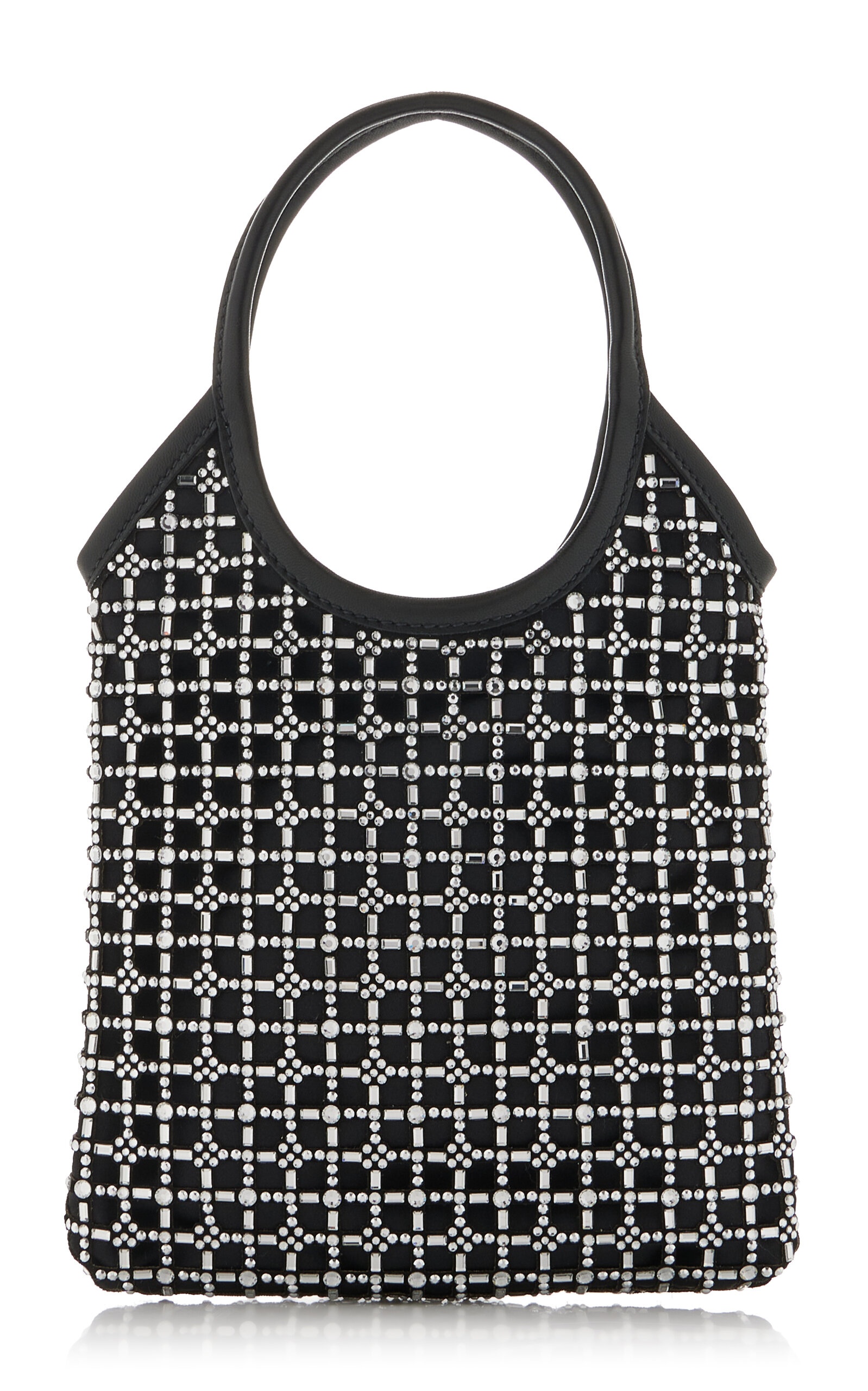 Crystal-Embellished Open Weave Tote Bag black - 5