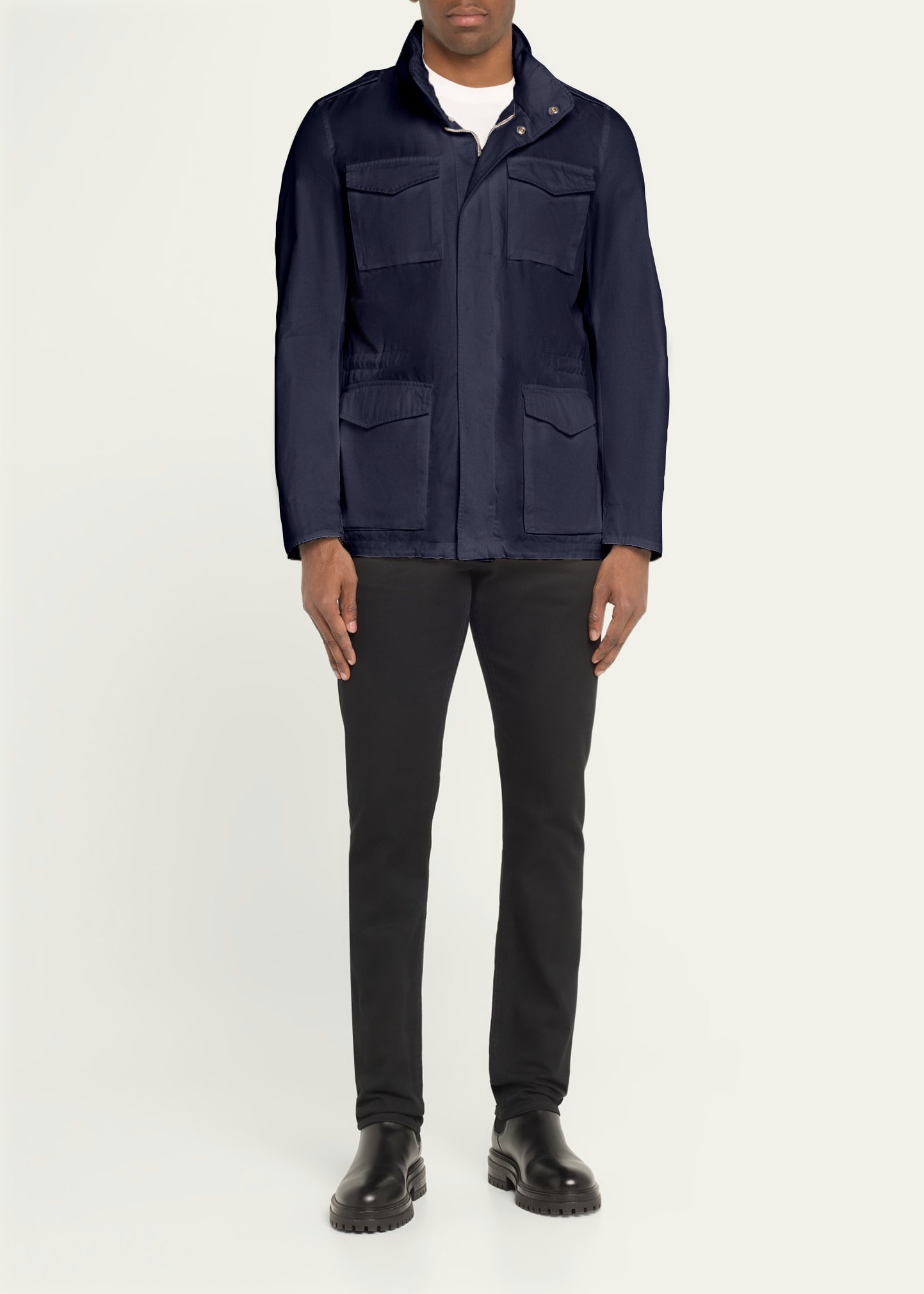 Herno Men's Cotton Concealed-Zip Safari Jacket | REVERSIBLE
