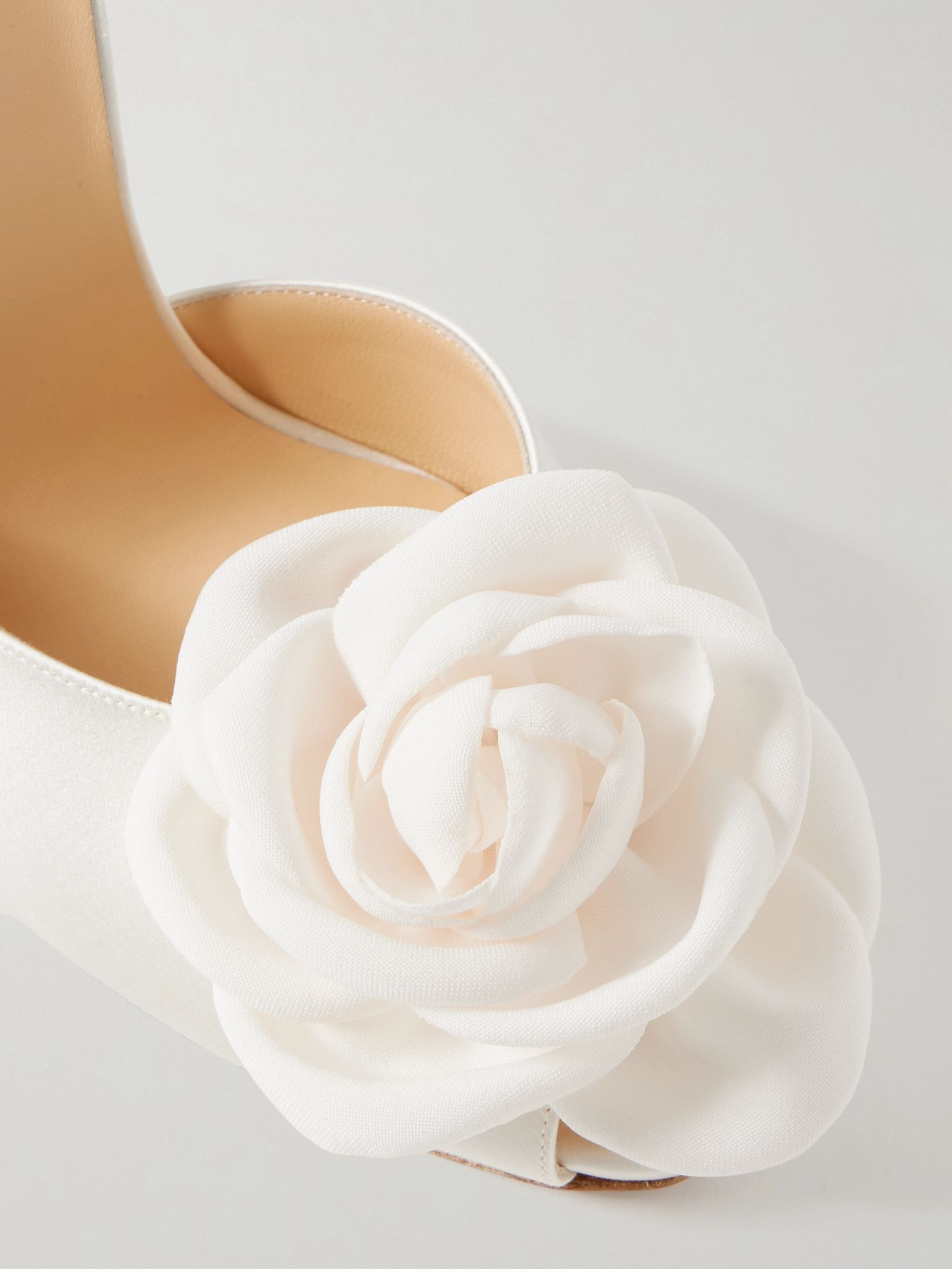 Appliquéd satin mules Ivory - 4