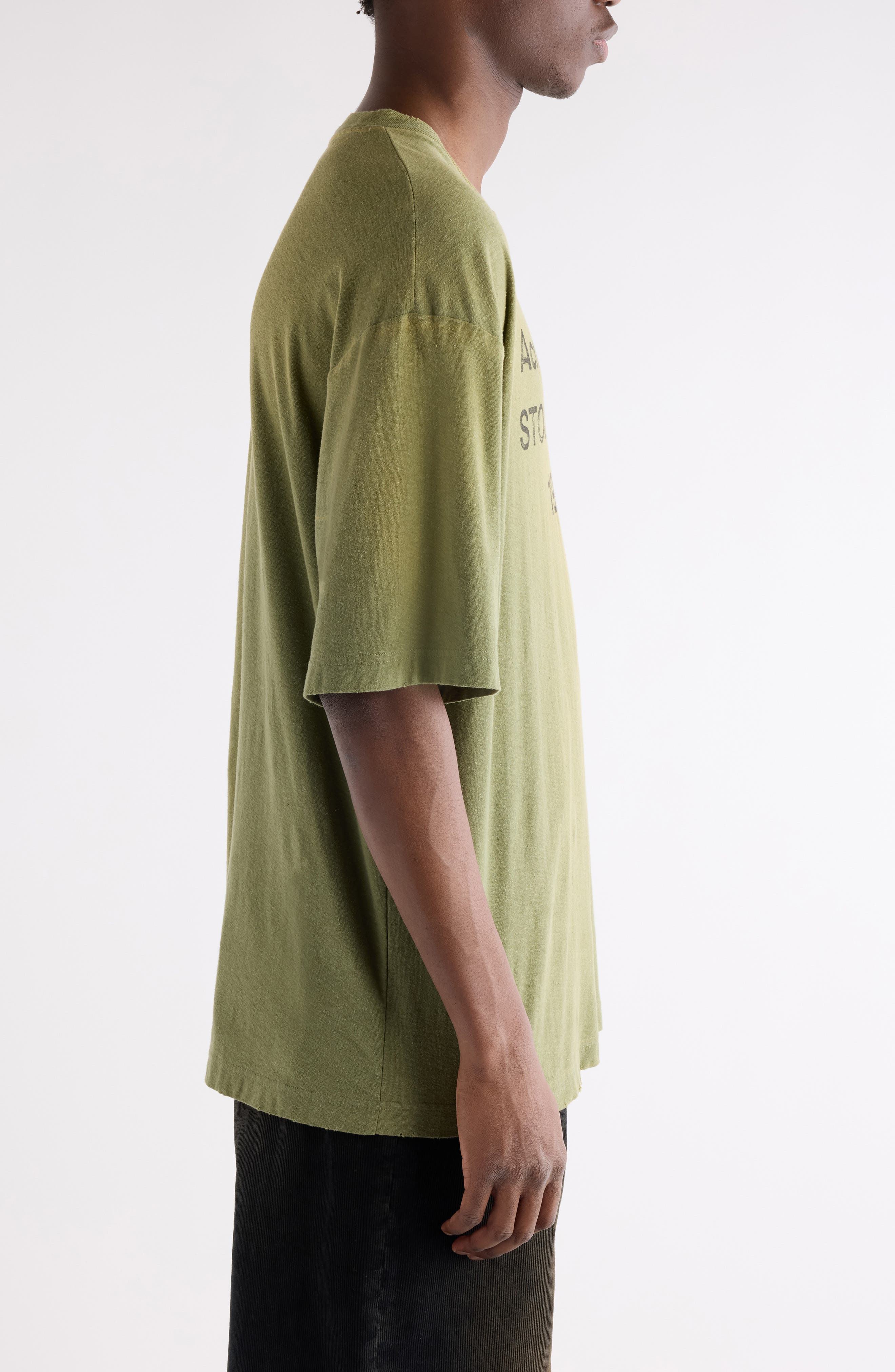 Acne Studios 1996 Logo Distressed Cotton & Hemp Graphic Tee in Olive Green at Nordstrom - 4