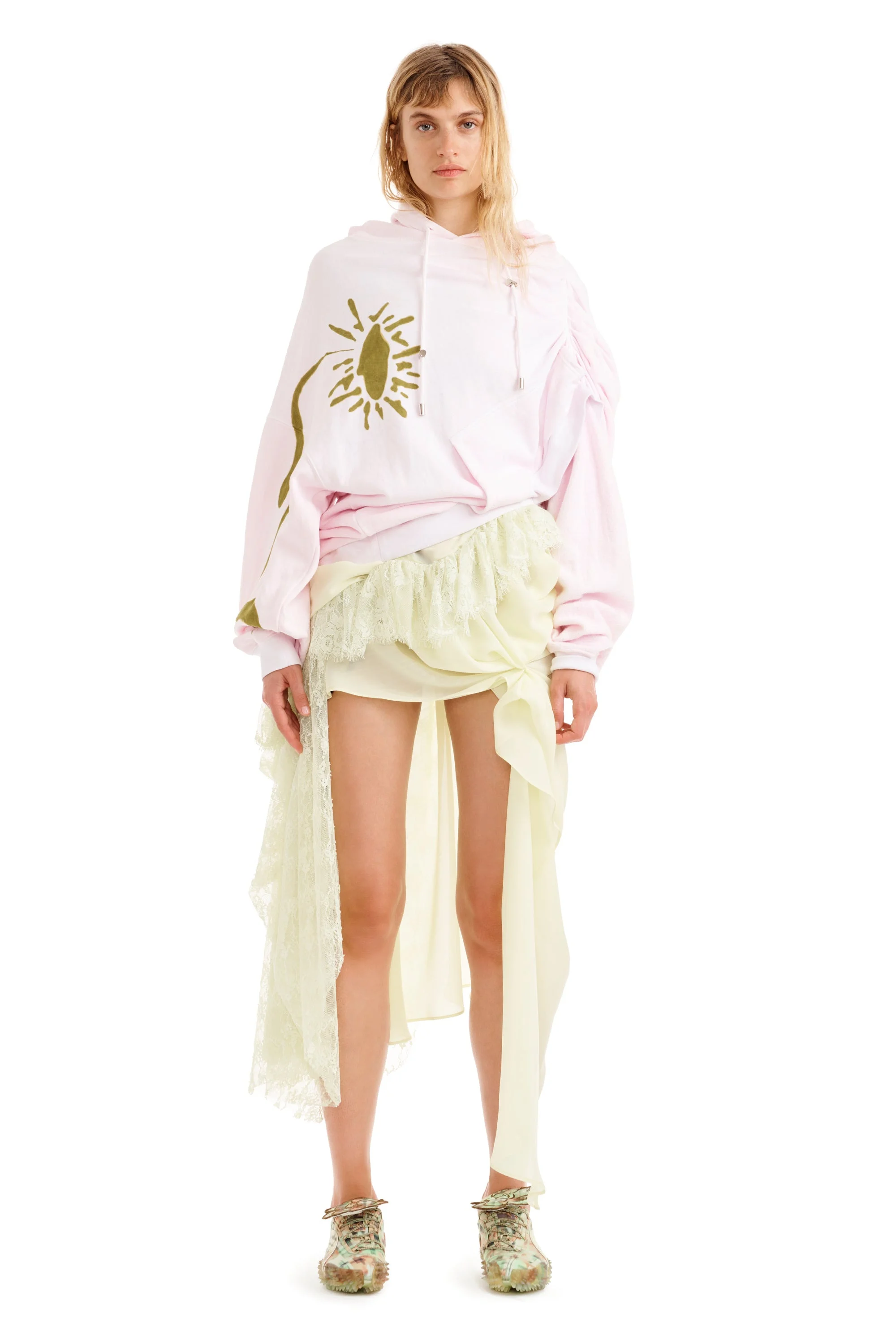 PINK DAISY EVA DRAPED HOODIE - 1