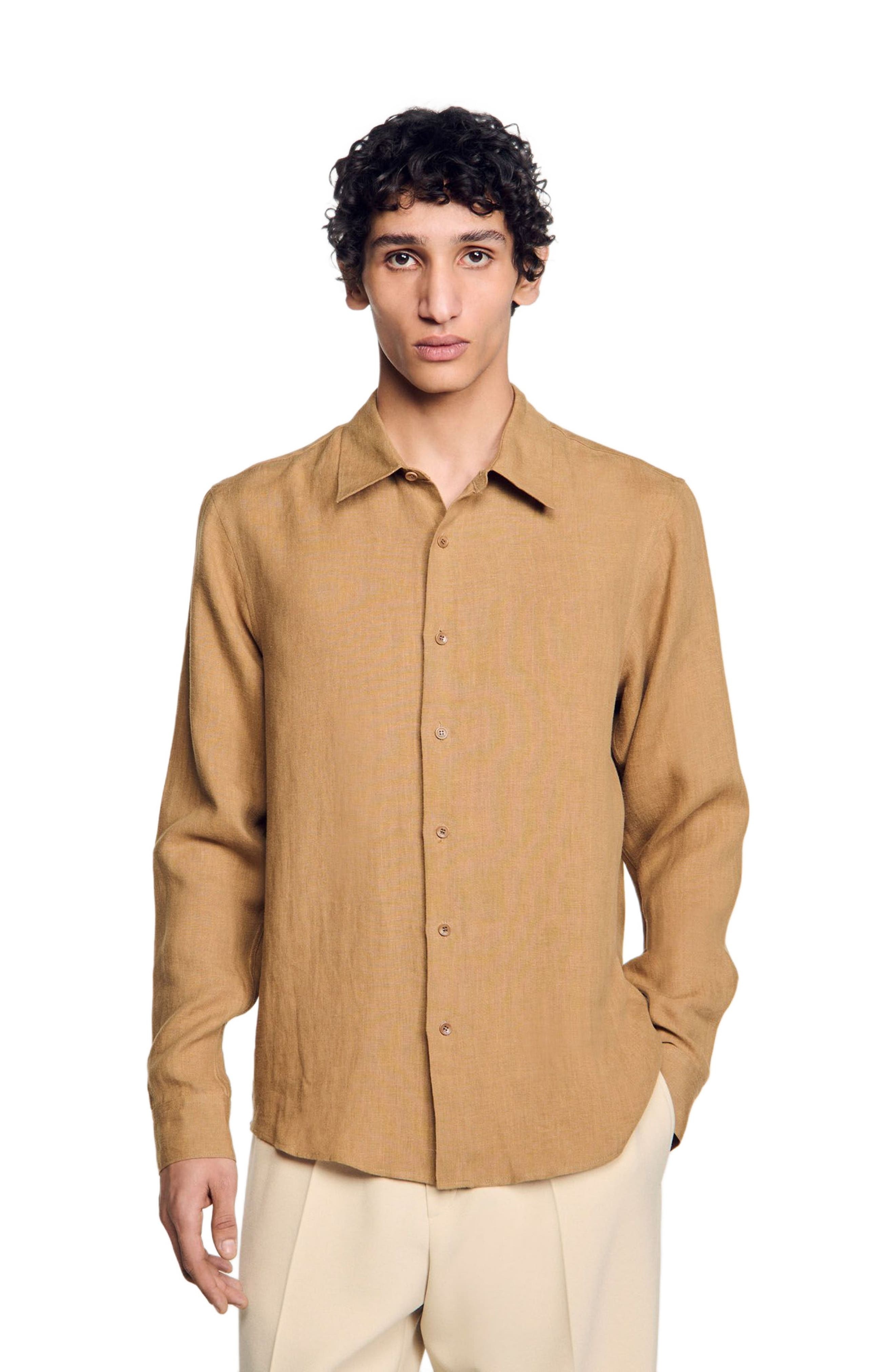 SANDRO Linen shirt in Dark Sand at Nordstrom - 2