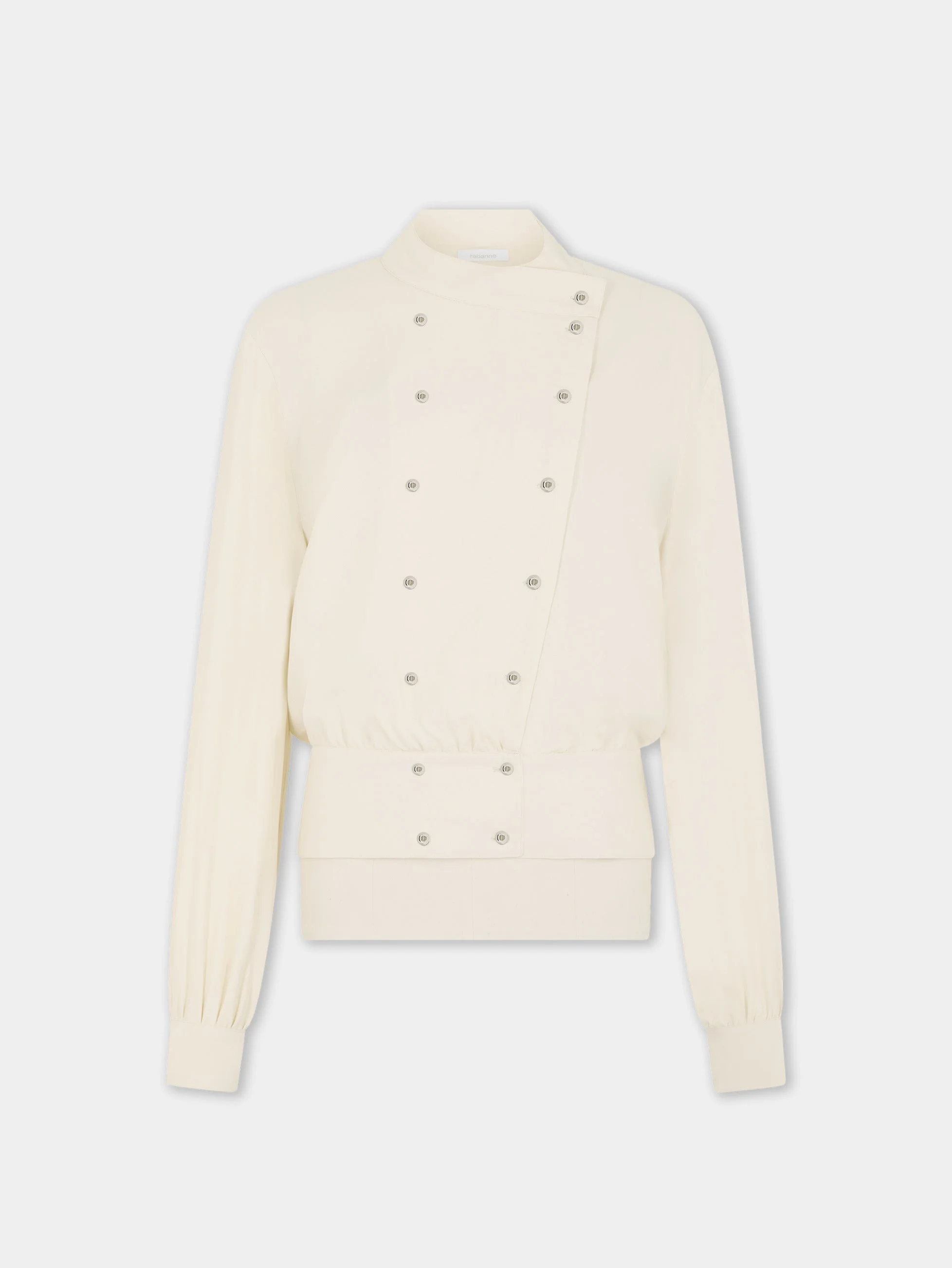 BEIGE CREPE BLOUSE WITH PEARL INSPIRED JEWELERY BUTTONS - 1