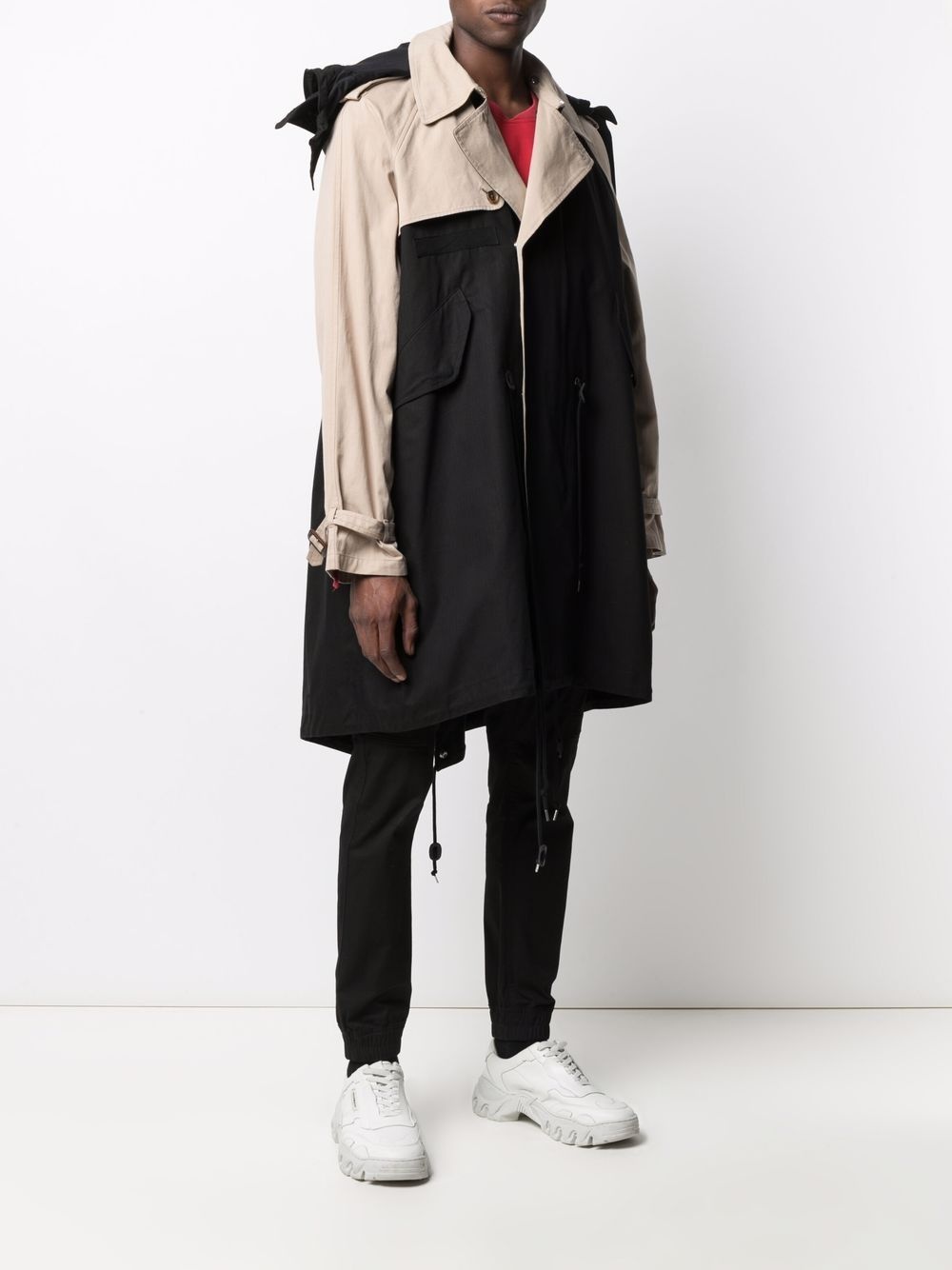 contrast-panel trench coat - 3