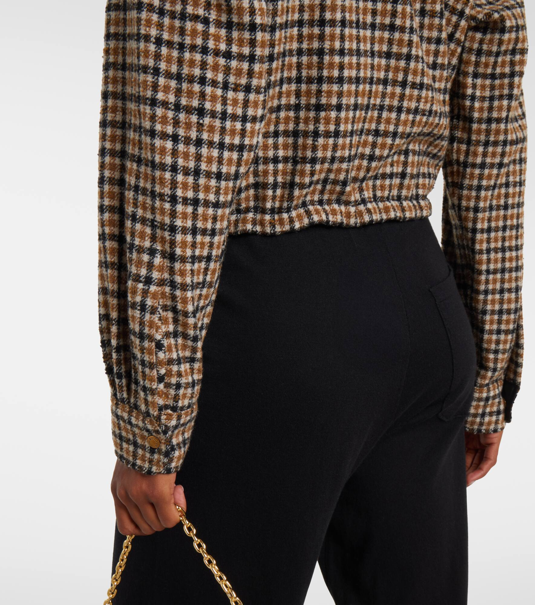 Checked cropped wool-blend shirt - 6