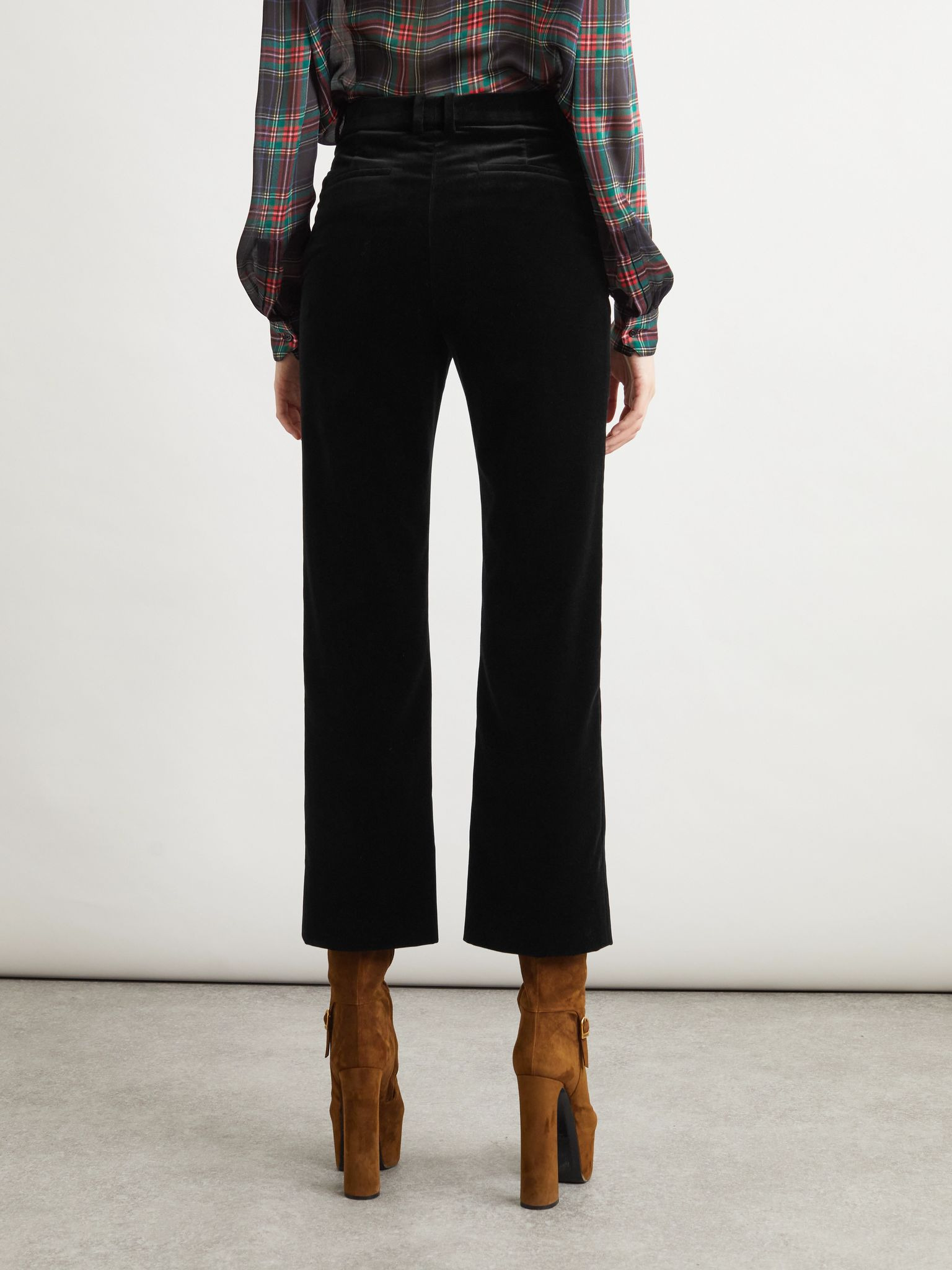 Cotton-velvet cropped slim-leg pants Black - 4