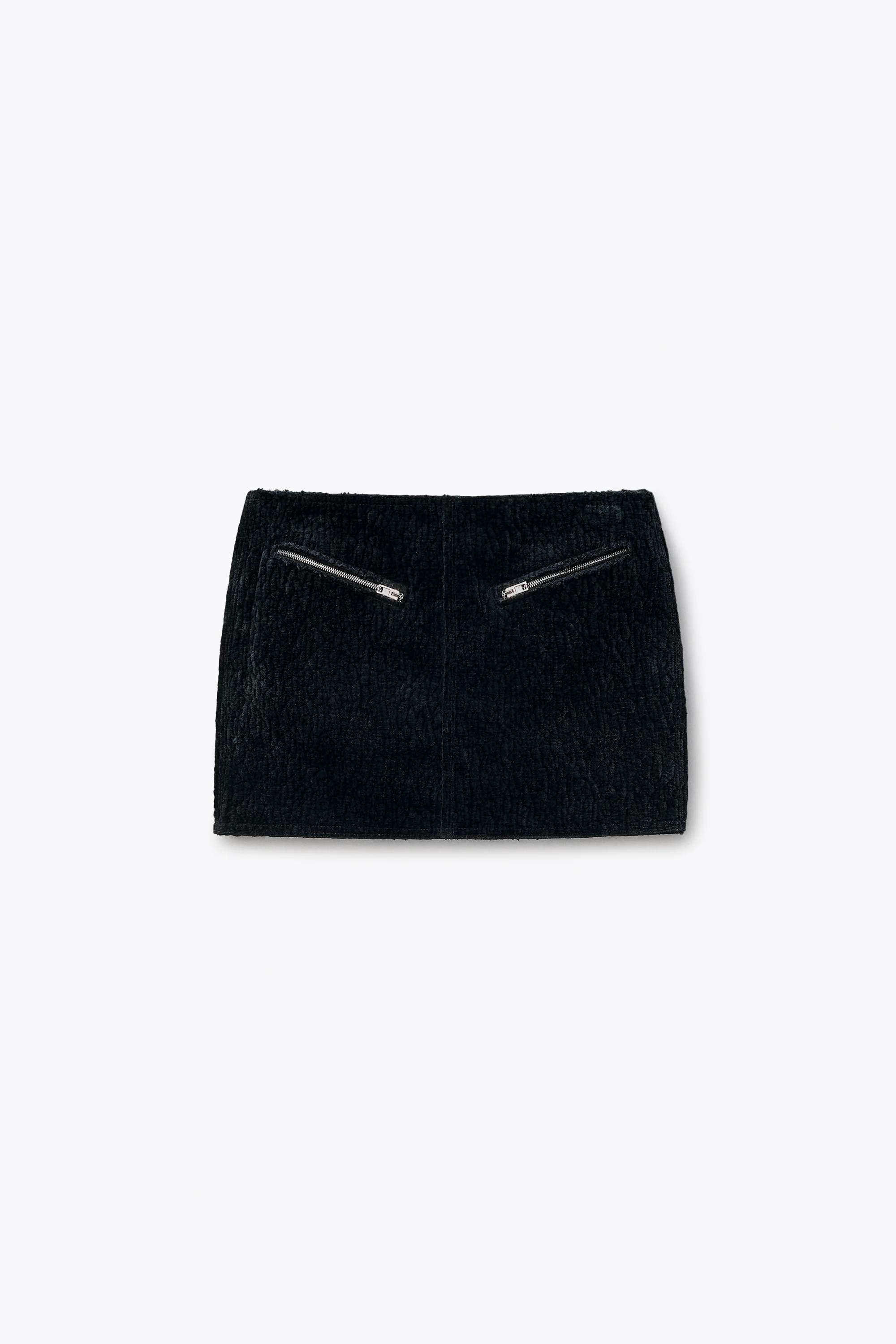 Black Bubble Grain Velvet Mini Skirt - 1