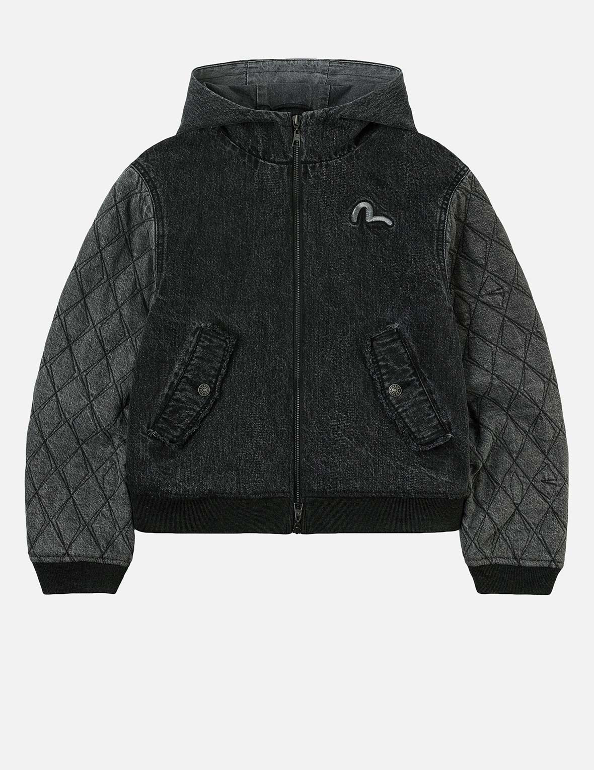 Seagull Embroidery Fashion Fit Hooded Padded Denim Jacket - 3