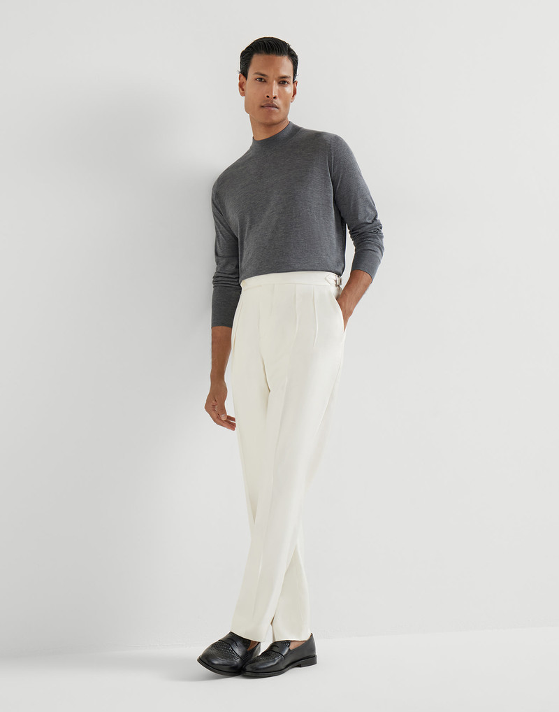 Silk diagonal tuxedo trousers with double pleats and tabbed waistband 5