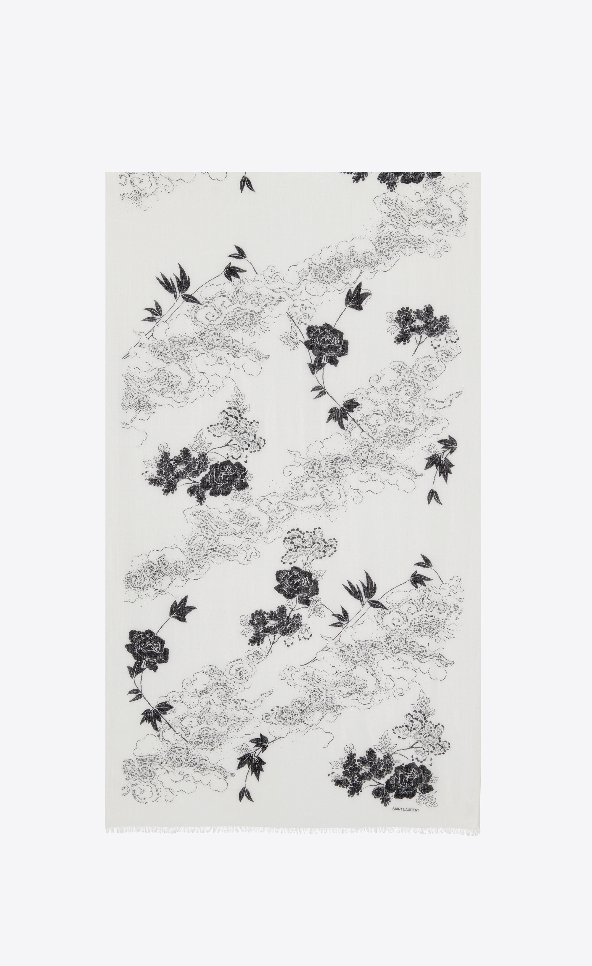 floral and cloud-print scarf in wool - 1