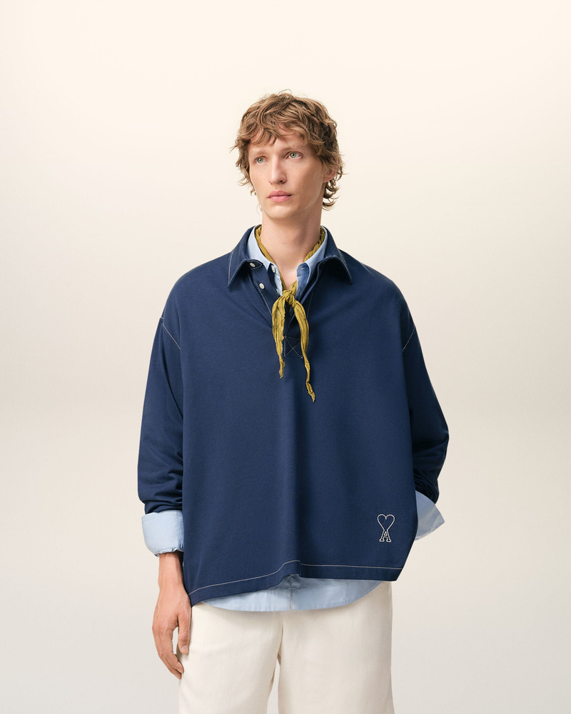 AMI Paris BLUE COTTON LONG SLEEVES AMI DE COEUR POLO outlook
