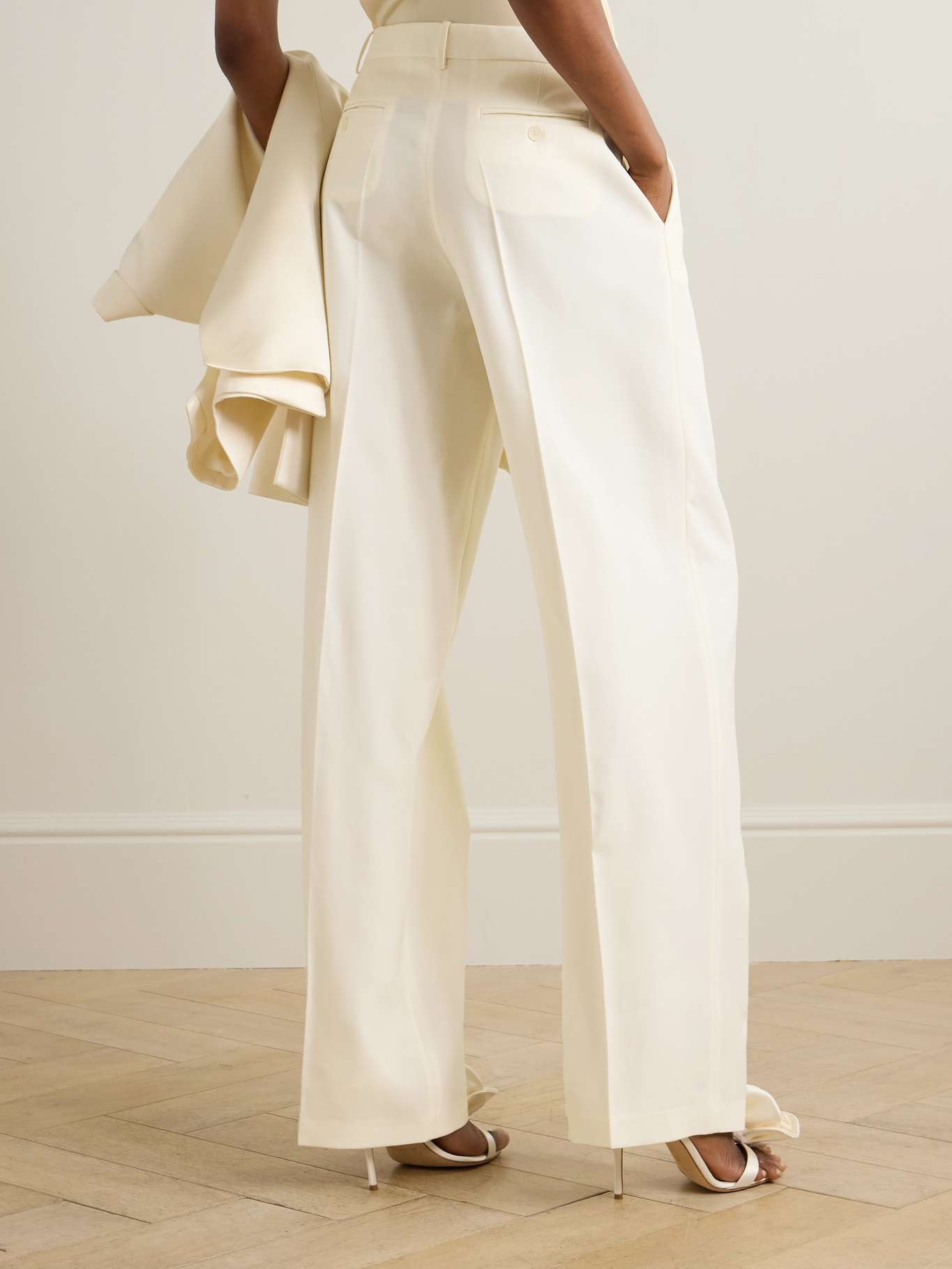 Pleated wool and silk-blend cady straight-leg pants - 3