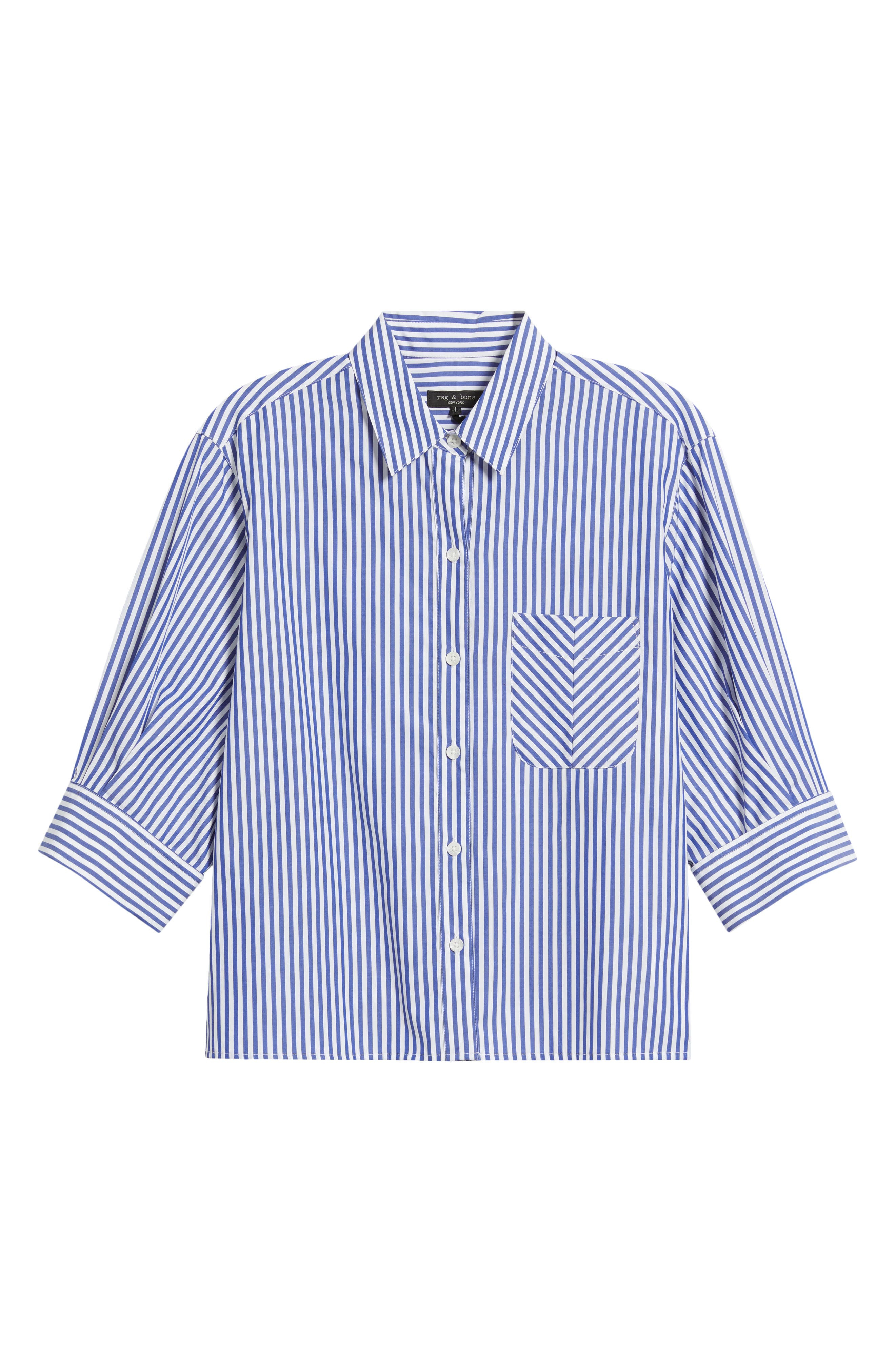 rag & bone Lucia Stripe Poplin Button-Up Shirt in Navy Stripe at Nordstrom - 5