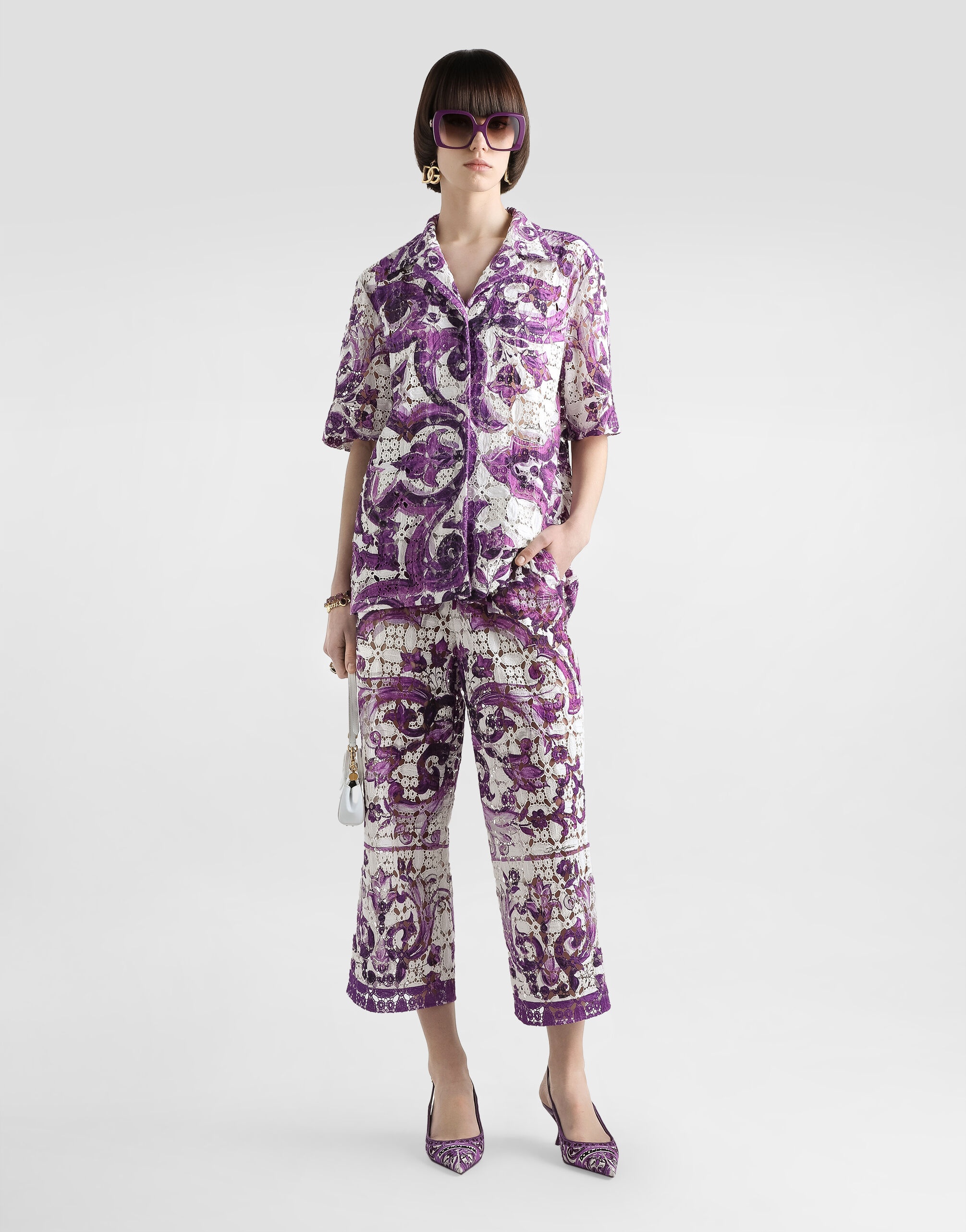 Majolica-print crochet lace shirt - 2