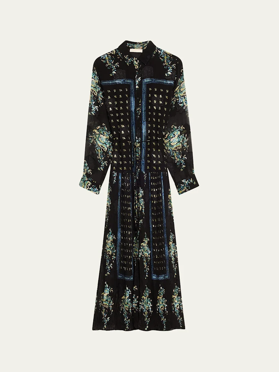 Emilie Drop-Waist Long-Sleeve Midi Shirt Dress - 1