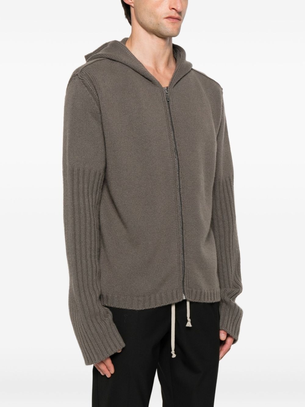 hooded ribbed-cuff cardigan - 3