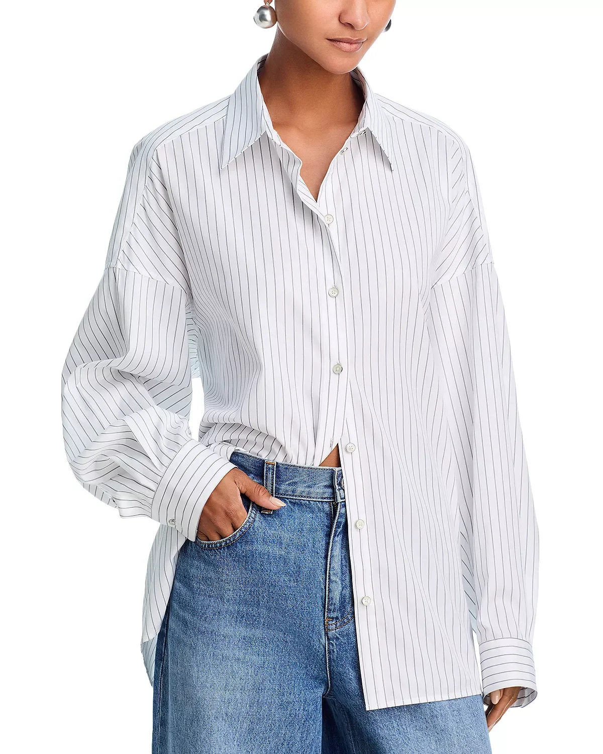 Stripe Cinched Placket Shirt - 1