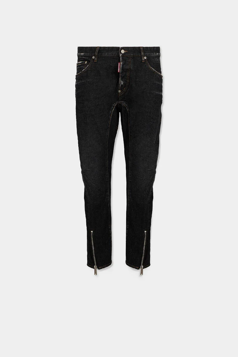 BLACK AVIATOR BIKER ZIPS JEANS - 1