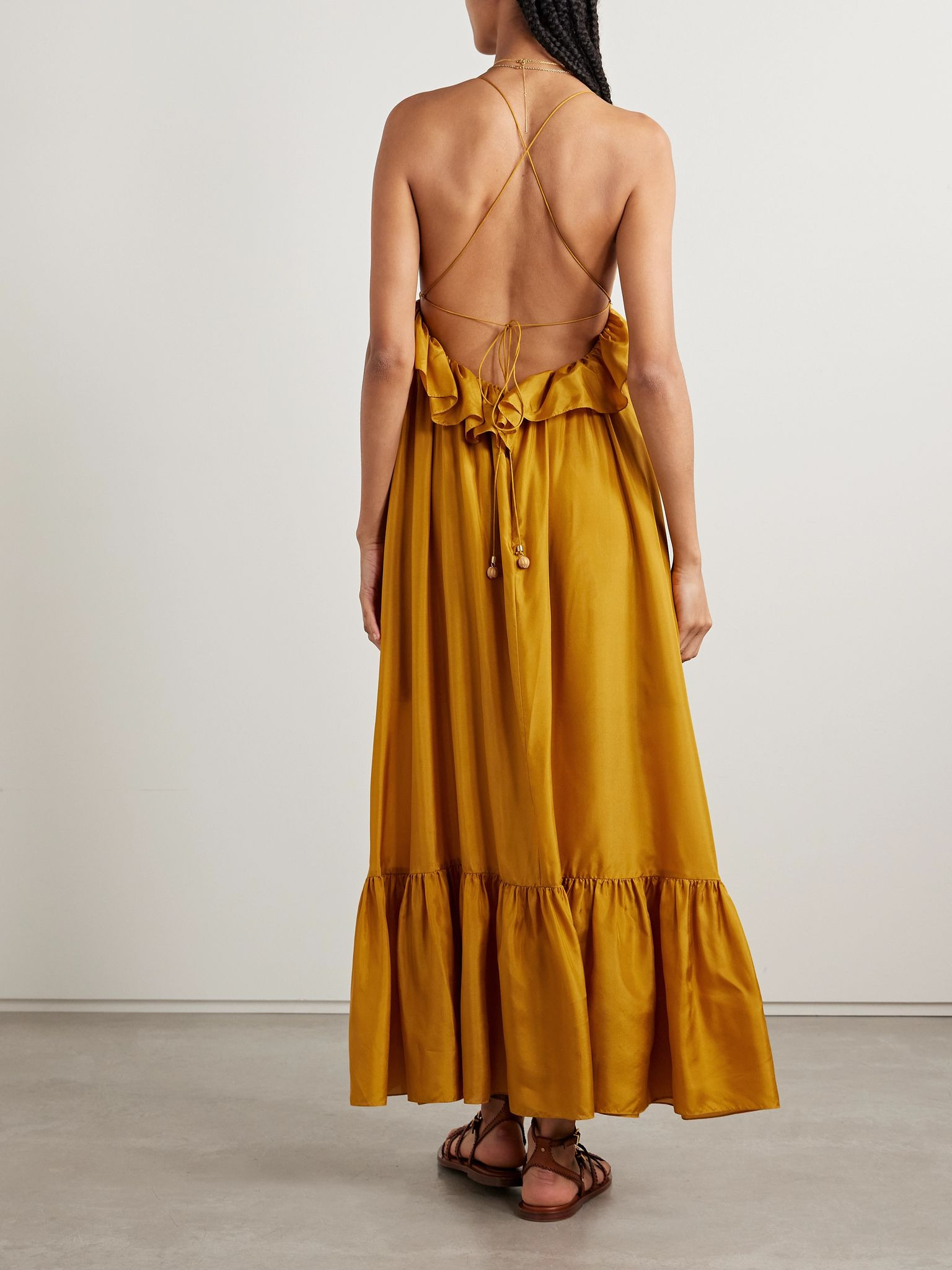 Rhiannon ruffled silk maxi dress Yellow - 3