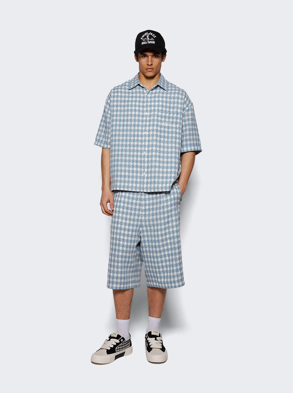 Plaid Pleated Shorts Steel Blue - 5