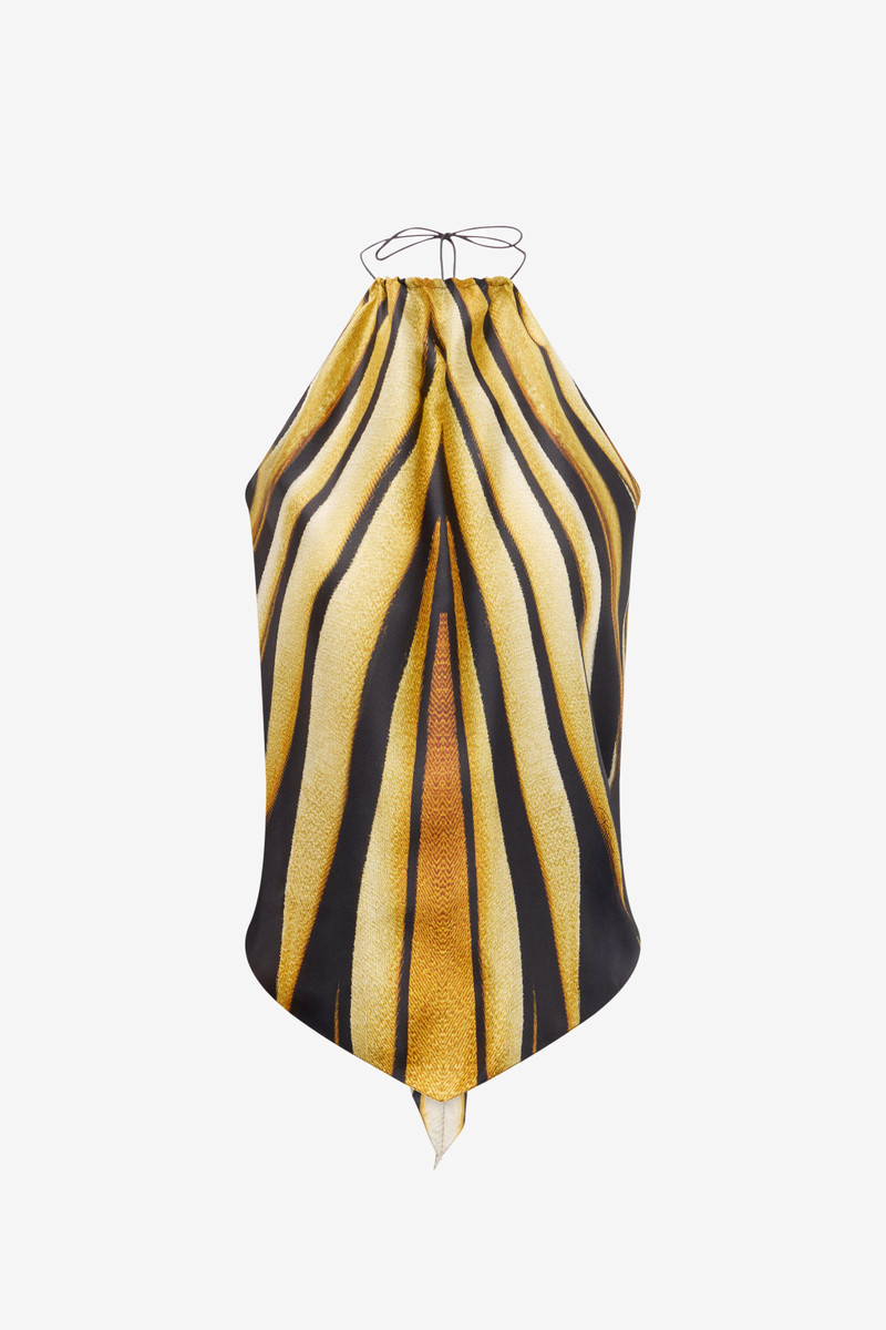 Ray Of Gold Print Silk Halter Top 1