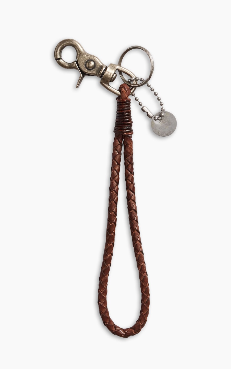 BRAIDED LEATHER KEY FOB BROWN/SILVER - 2