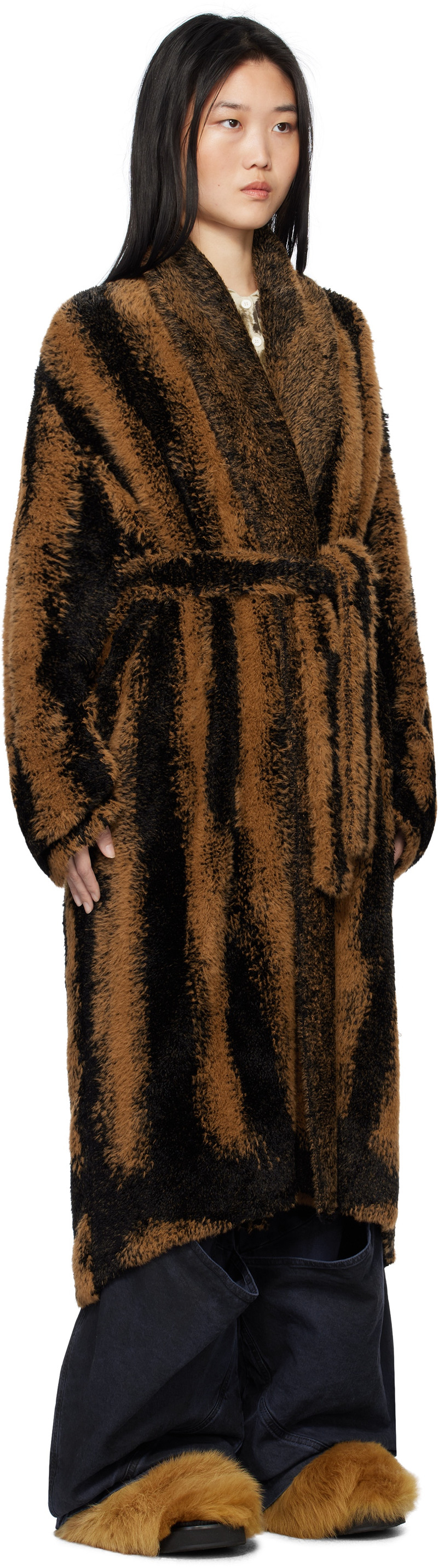 THE ATTICO Brown Belted Faux-Fur Coat outlook