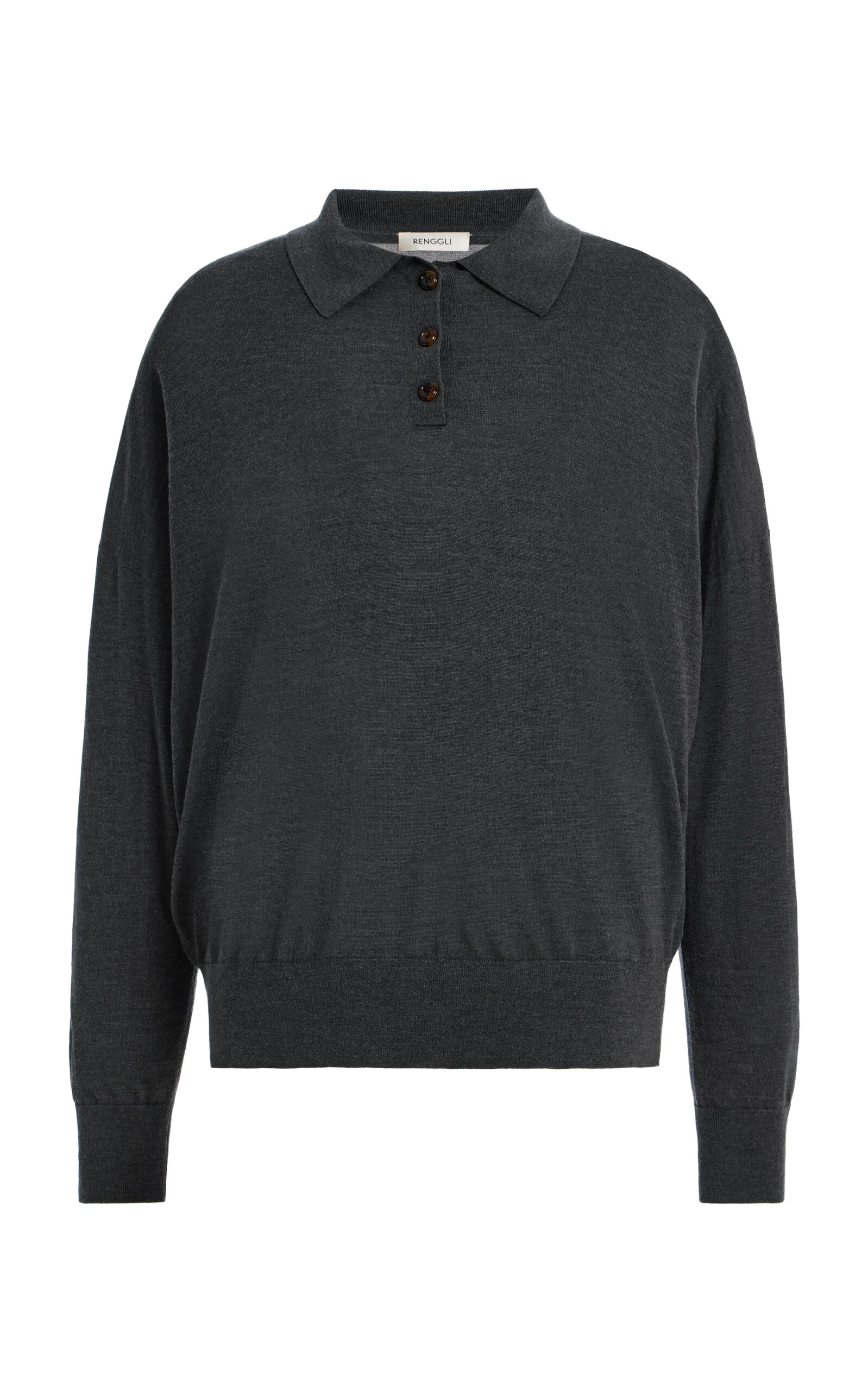 Silk Cashmere Boxy Long Sleeve Polo black - 1
