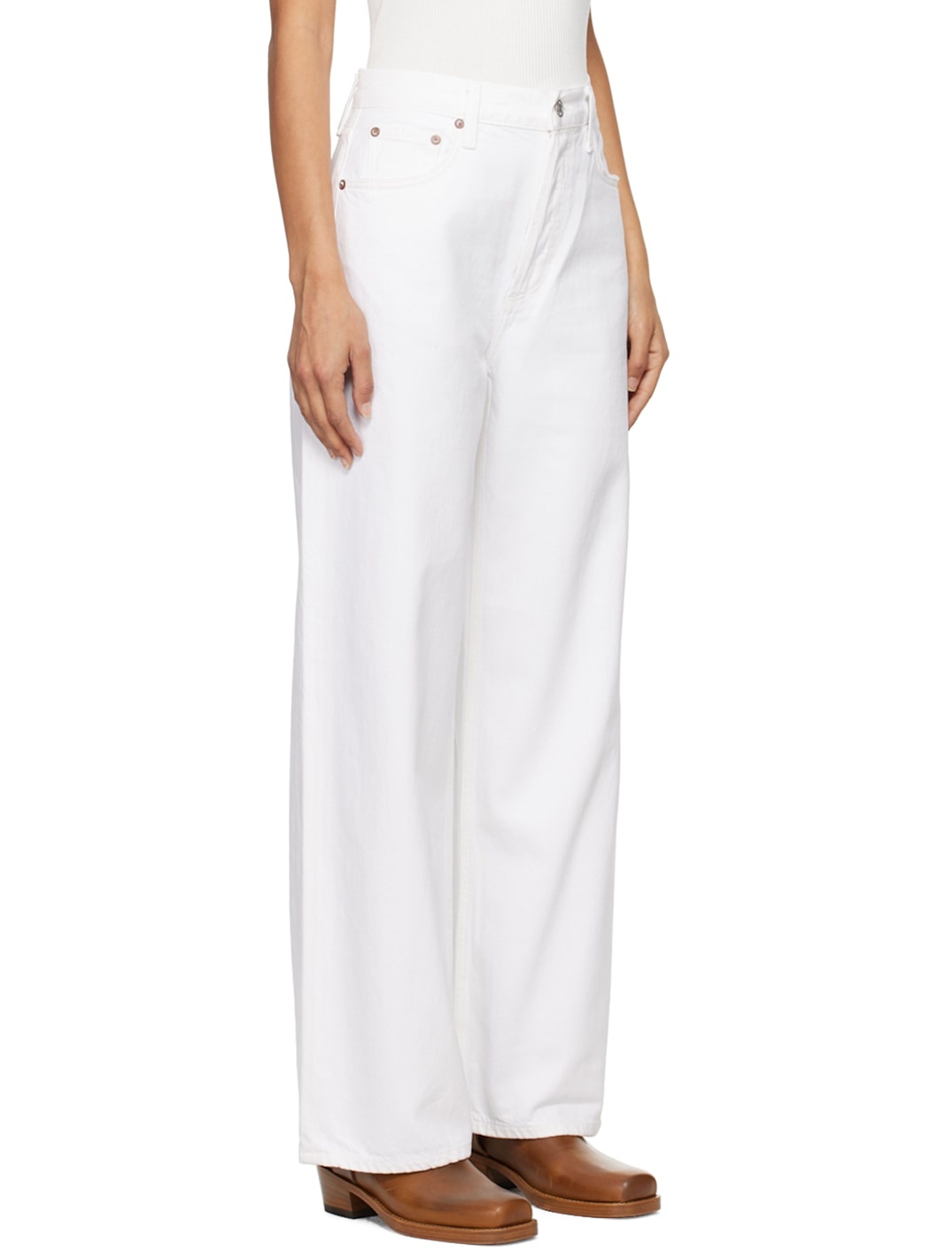 White Low Slung Baggy 30.5" Jeans - 2