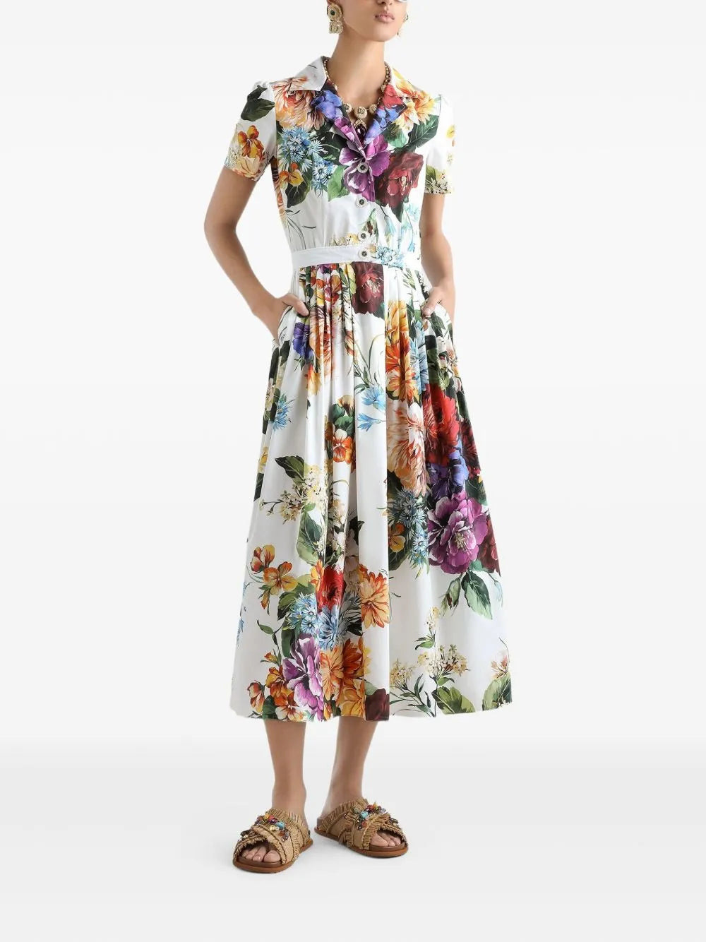 Dolce & Gabbana Women Poplin Midi Dress With Floral Bouquet Print - 3