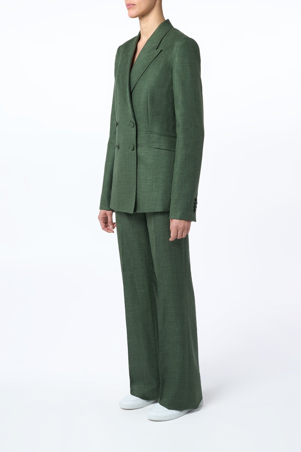 Angela Blazer in Olive Virgin Wool Silk with Linen - 4