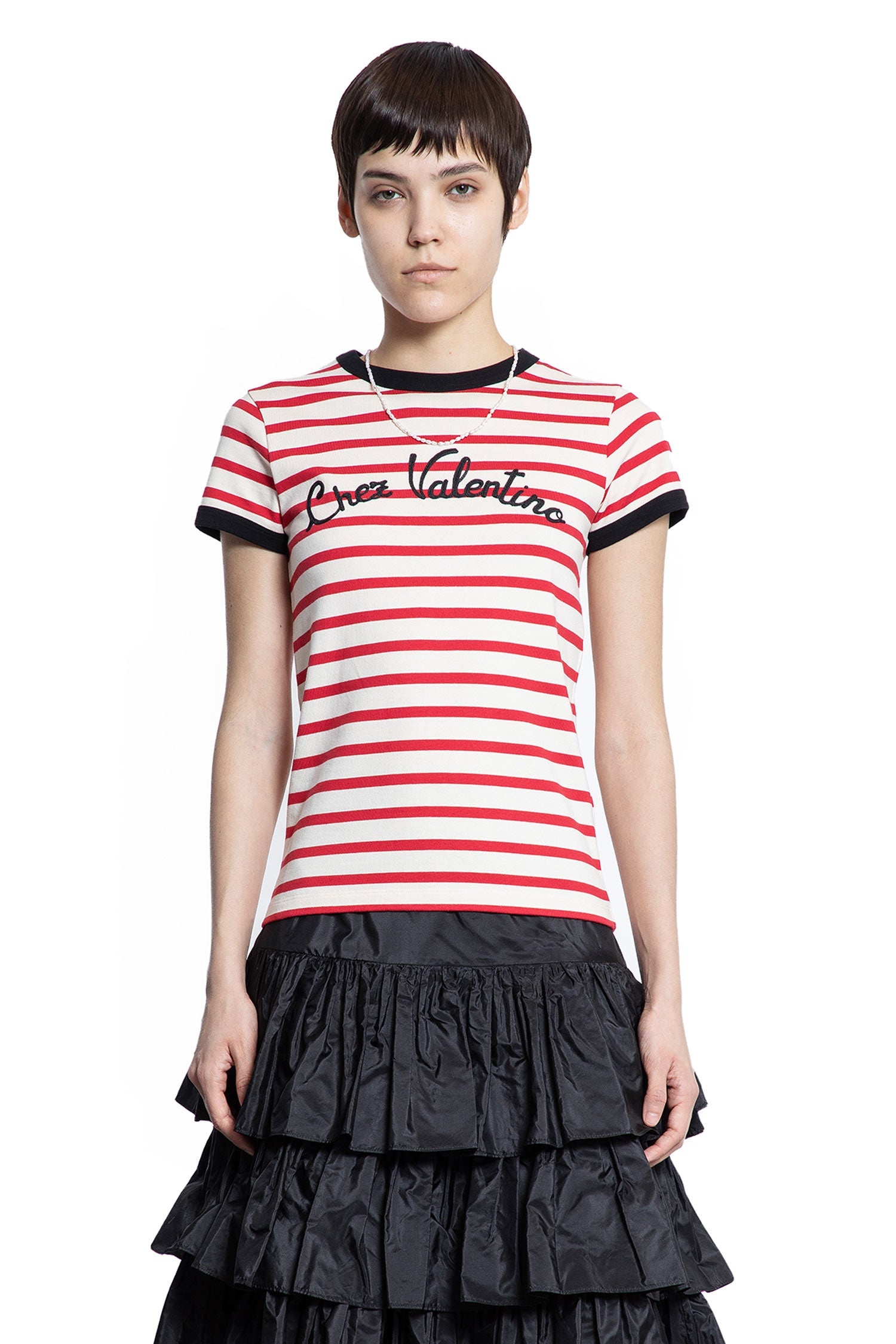 Tシャツ・カットソー VALENTINO STRIPED COTTON JERSEY T-SHIRT (6B3MG24P961 CR1) Striped Jersey Cotton T-shirt for Woman in Ivory/blue