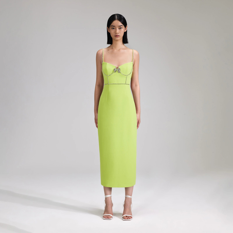 Lime Crepe Bow Midi Dress - 1