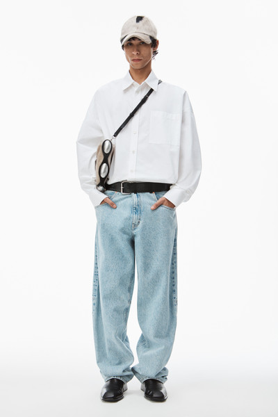 Alexander Wang leather belted jean in denim with logo patch outlook