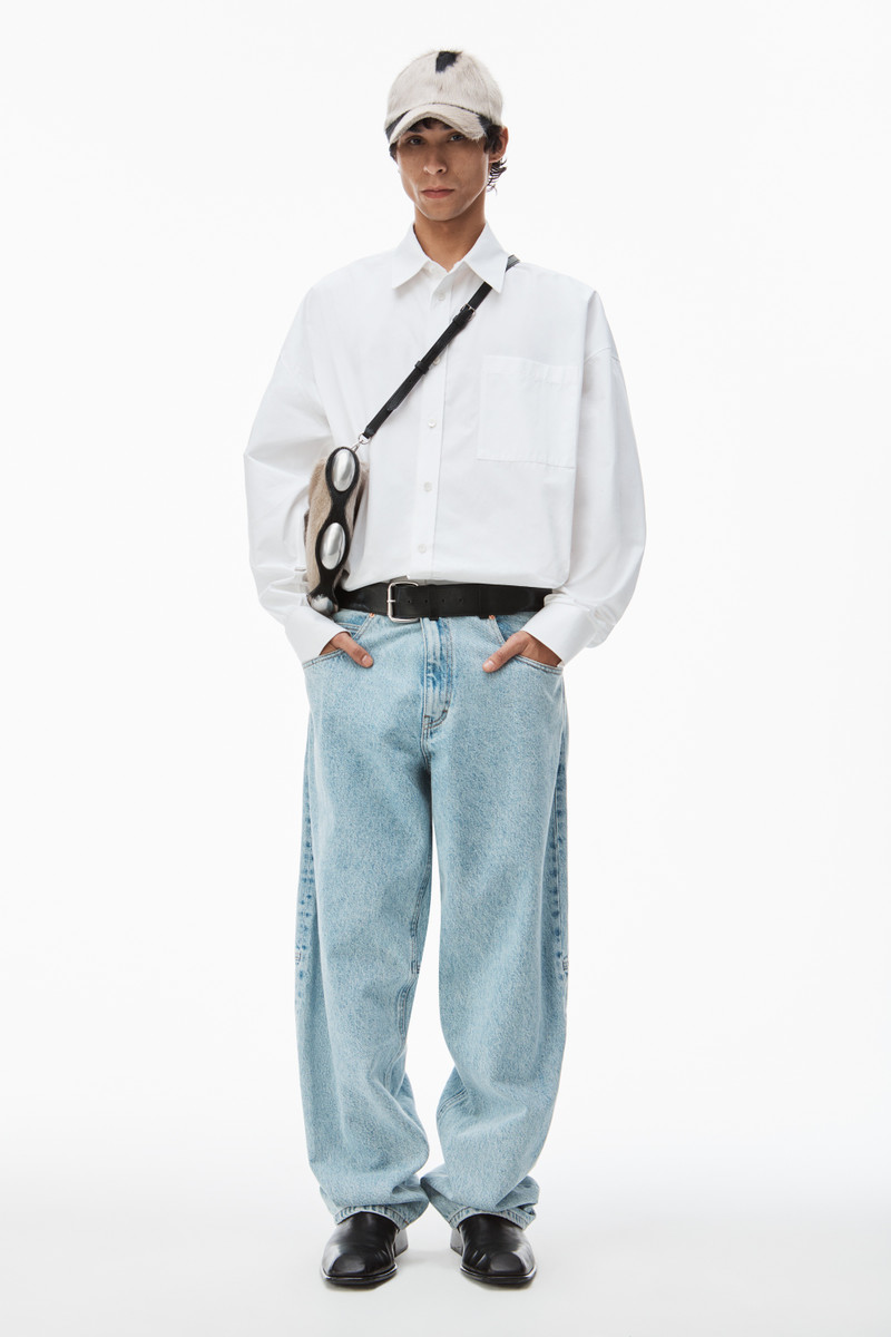 Alexander Wang leather belted jean in denim with logo patch outlook