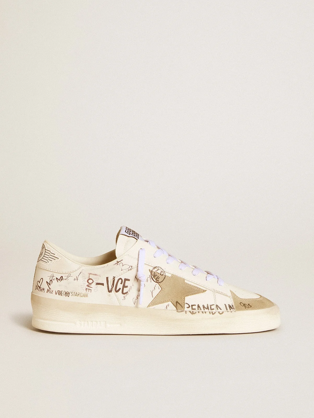 Stardan in leather with all-over lettering and ice-gray suede star - 1
