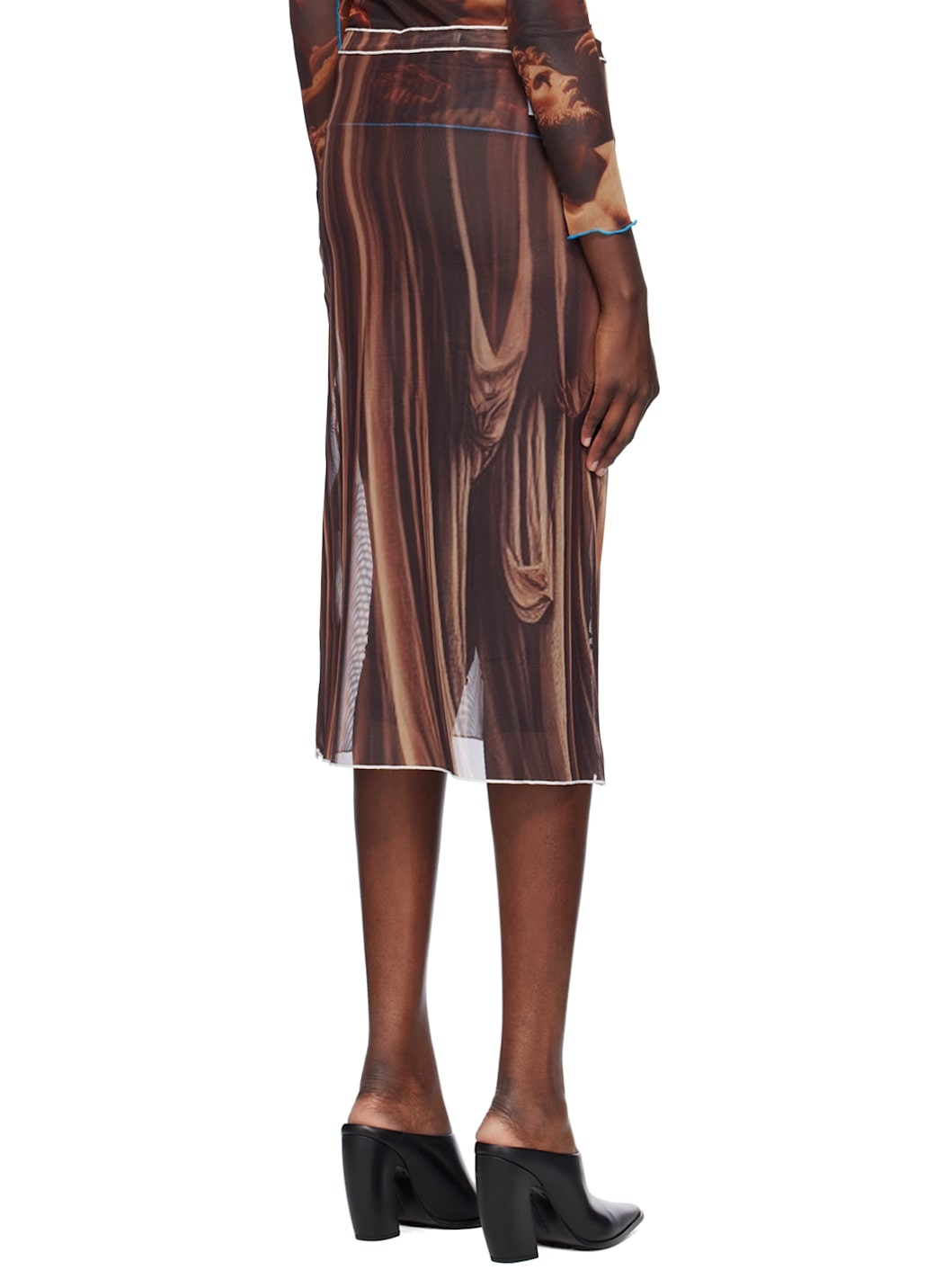 Brown Draped Printed Midi Skirt - 3