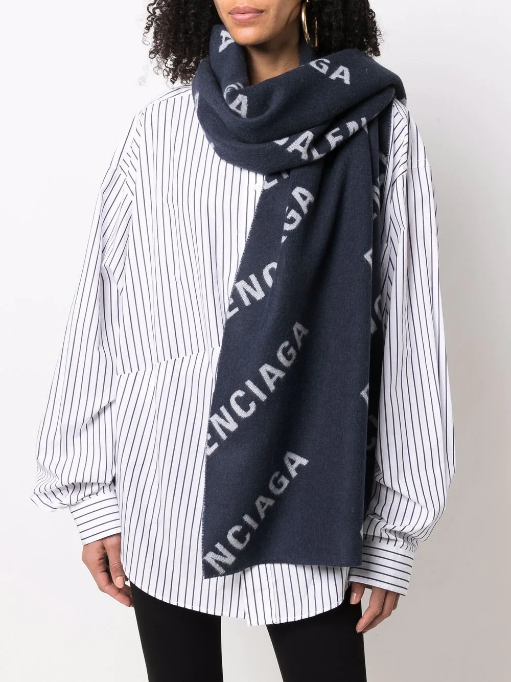 logo-print wool scarf - 2