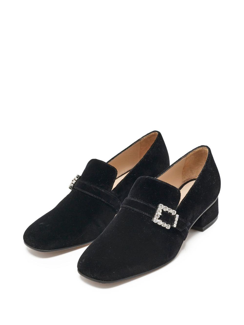 velvet crystal-buckle loafers - 2