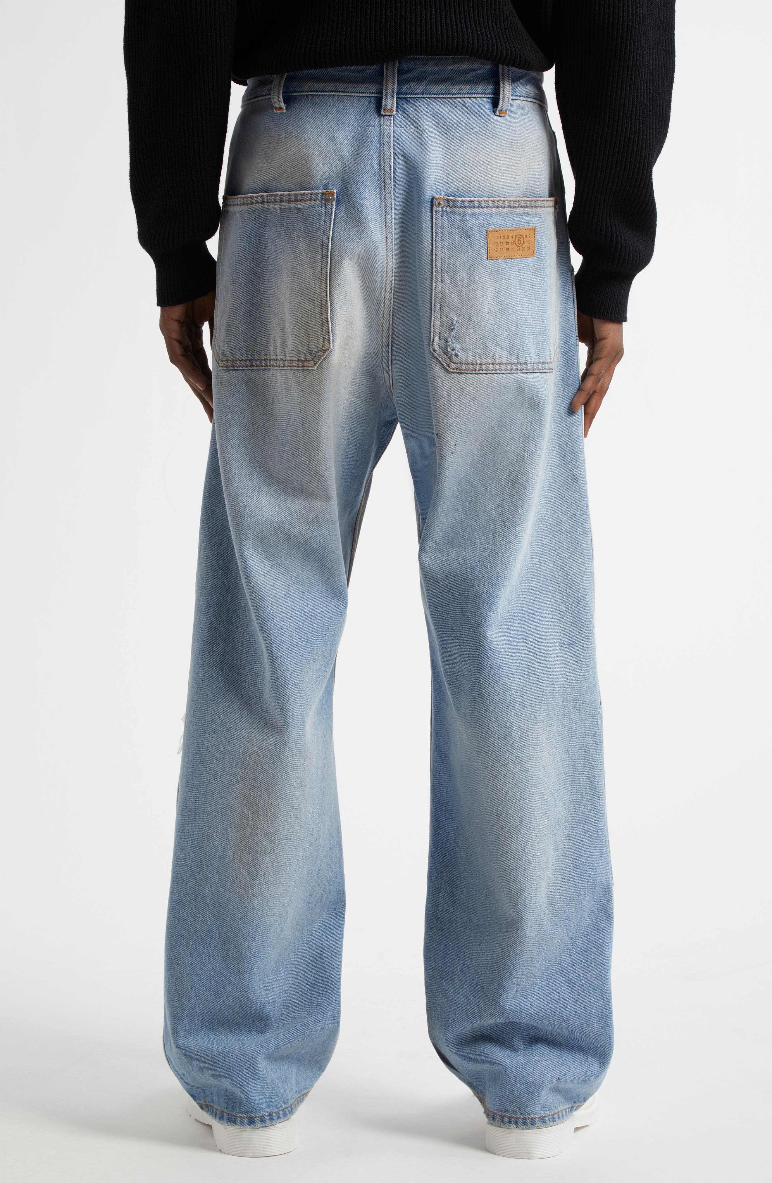 MM6 Maison Margiela Rip & Repair Straight Leg Jeans in Medium Blue at Nordstrom - 3