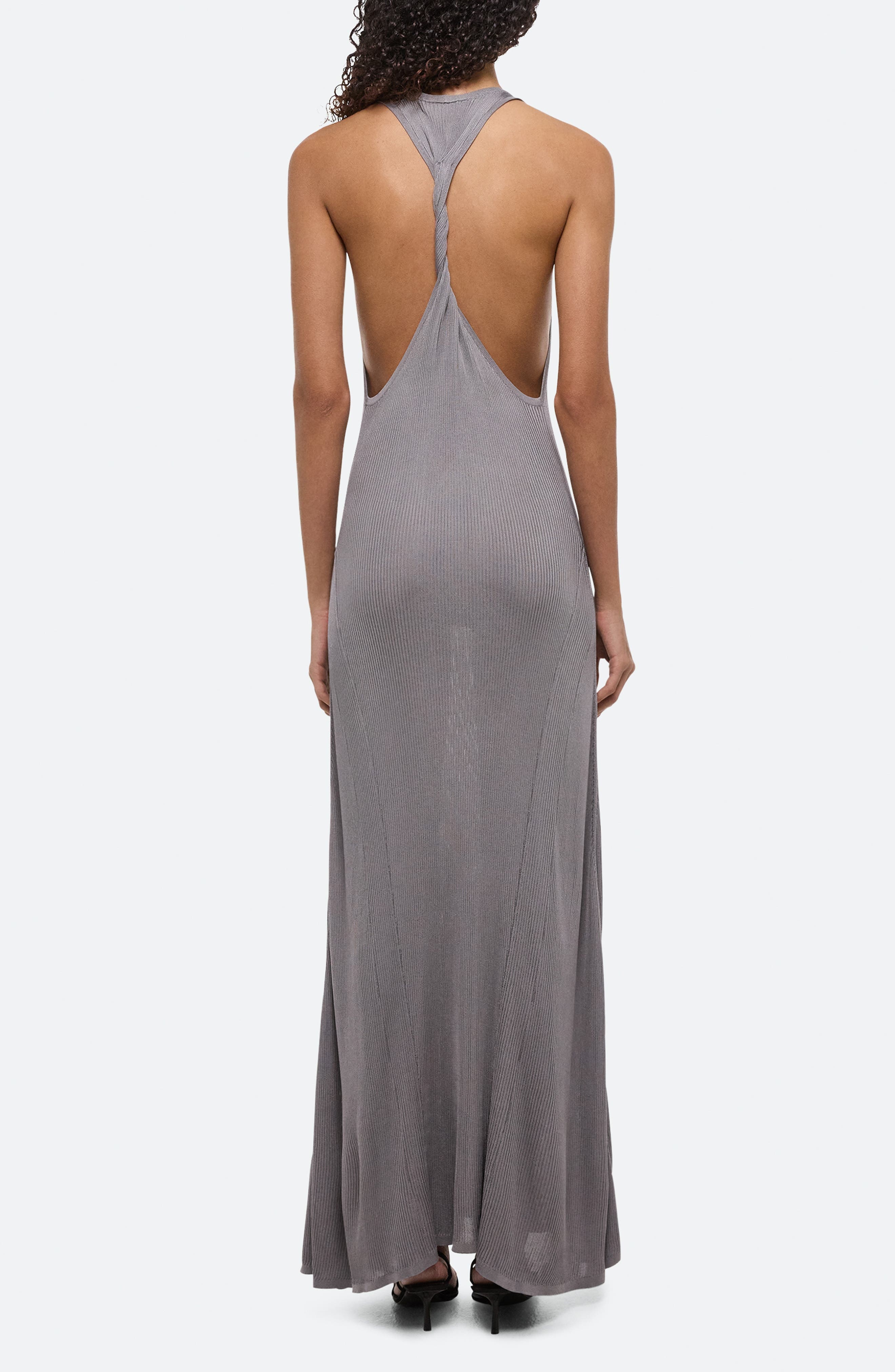 Helmut Lang Rib Twist Back Maxi Dress in Grey Lavender - 2