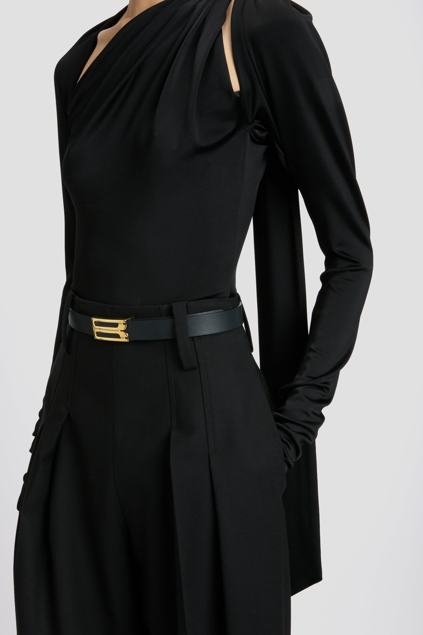 Slash Neck Jersey Top In Black - 3