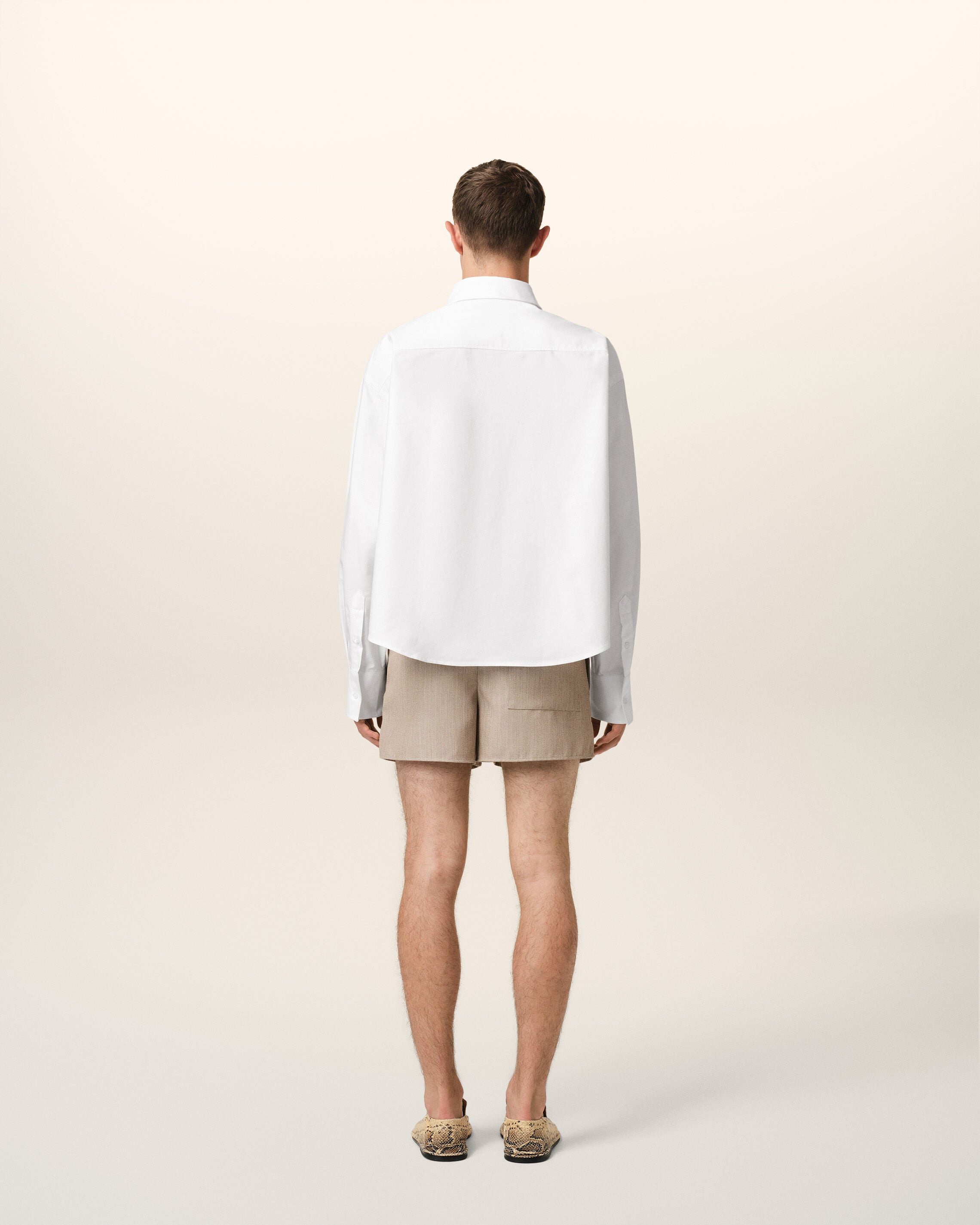 WHITE COTTON CROPPED OVERSIZED SHIRT - 5