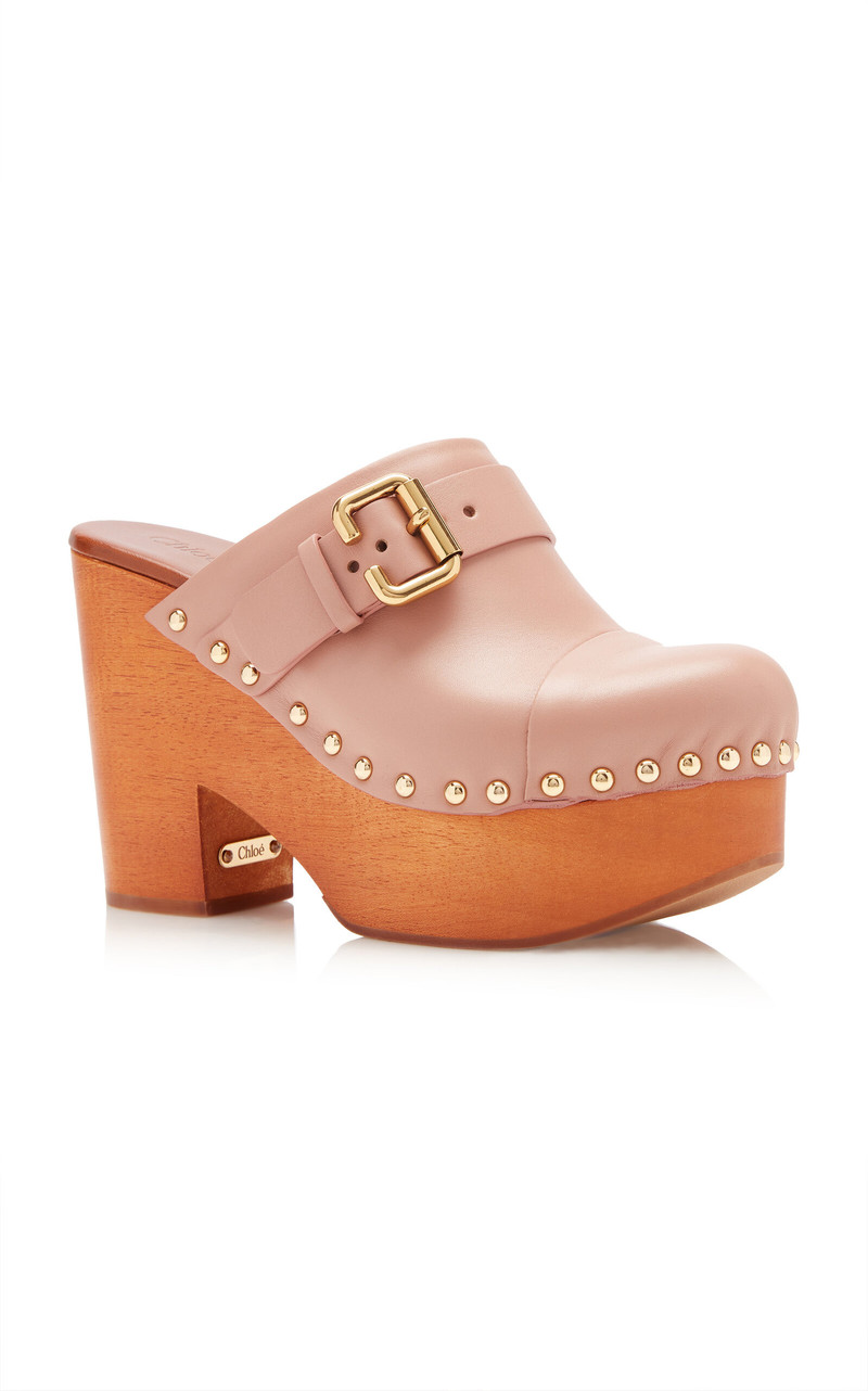 Chloé Jeannette Leather Platform Clogs pink outlook